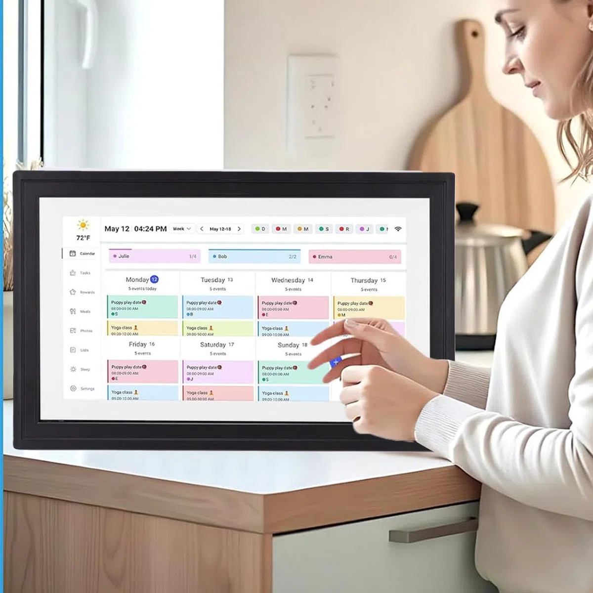 21,5-Zoll-Smart-Touchscreen-Digitalkalender, WLAN-Wandmontierbarer Familienplaner mit Interaktiver Aufgabentabelle und App-Steuerung, für Cozi Yahoo Sync (EU-Stecker)