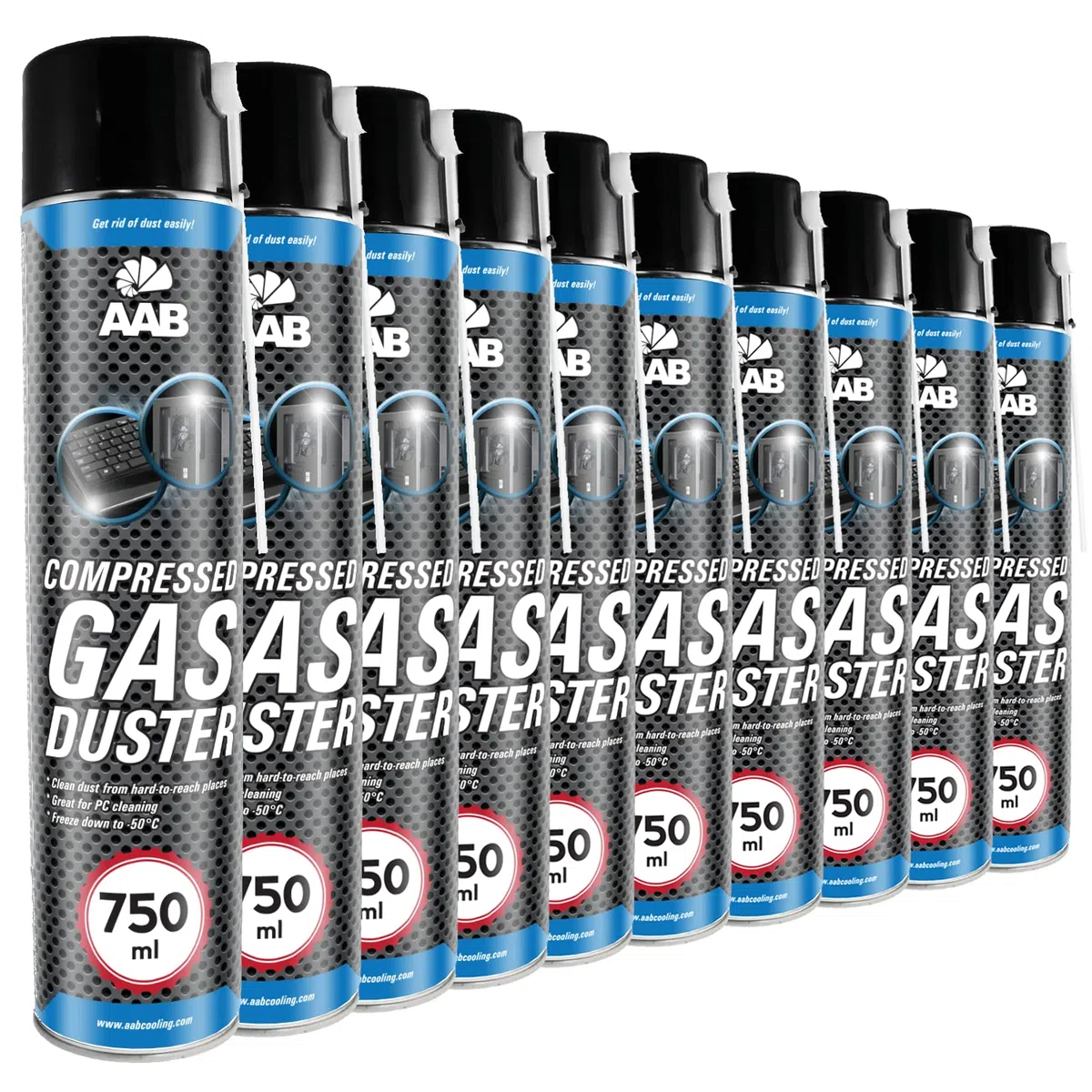 AABCOOLING Druckluftspray 10 x 750ml, Druckgasreiniger, Druckluft aus der Dose für die Reinigung von Tastatur, Bildschirmen, Spielekonsolen, Kopierer, Luftdruckspray, Reinigungsspray