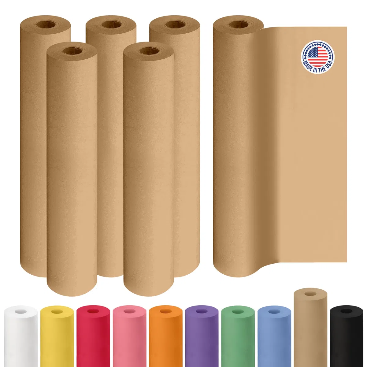 Reißfestes Kraftpapier, 45,7 cm x 45,7 m, extra haltbar, 22,7 kg dick, braune Rolle, 100% recycelbar, natürliches Kraftpapier, 6 Rollen