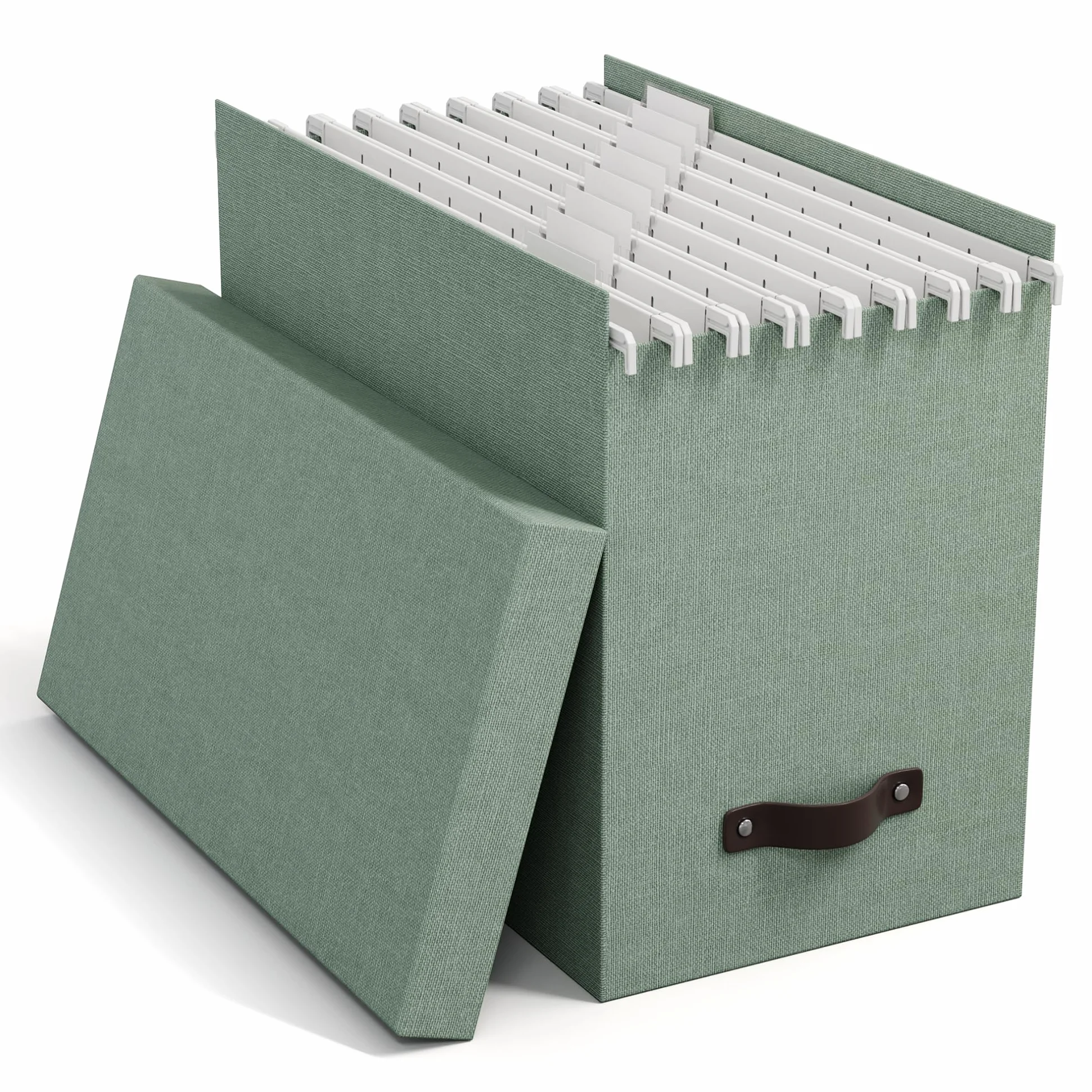 BIGSO JOHAN Hängeregisterbox A4 – Hängemappenbox mit Deckel und Griff – Schreibtischablage für Hängemappen & Dokumente – Aufbewahrungsbox aus recycelter Faserplatte und Papier – mintgrün