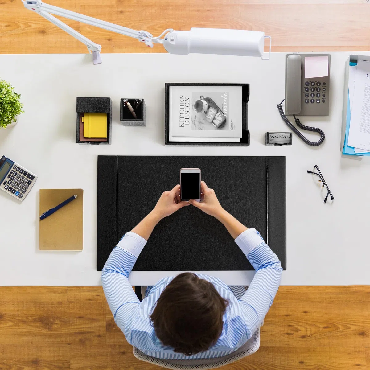 Sayglossy Schreibtischunterlagen-Zubehör-Set aus Leder – Schreibunterlage, Mattenschutz, Organizer mit Seitenschienen zum Schreiben, Büro, Zuhause, Arbeitsplatz, Schreibtischzubehör (schwarz)
