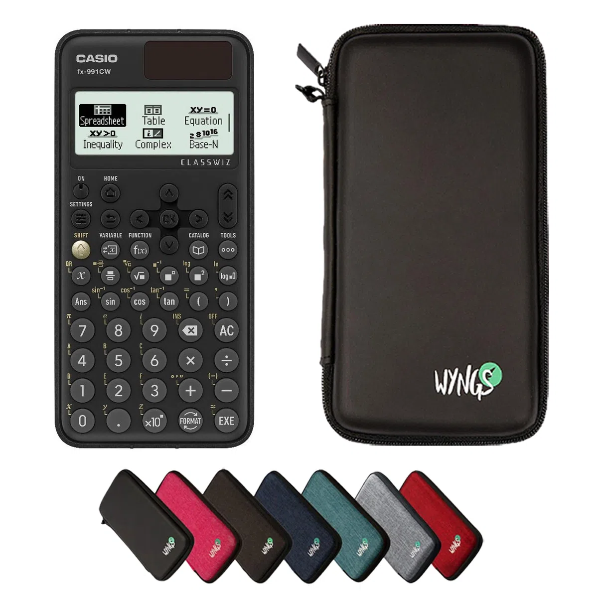 Casio fx-991CW ClassWiz inkl. WYNGS Schutztasche Schwarz - Wissenschaftlicher Taschenrechner - Basic Set