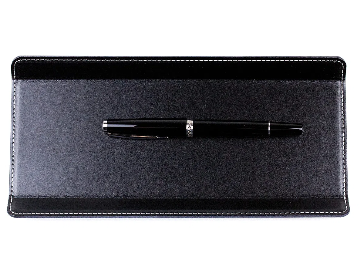 DELMON VARONE - Federschale aus Cambridge Top Grain Leder schwarz - Echtleder Stiftablage für Kugelschreiber und Füller - Elegante Stifteschale mit schwerer Metalleinlage für Schreibtisch und Büro
