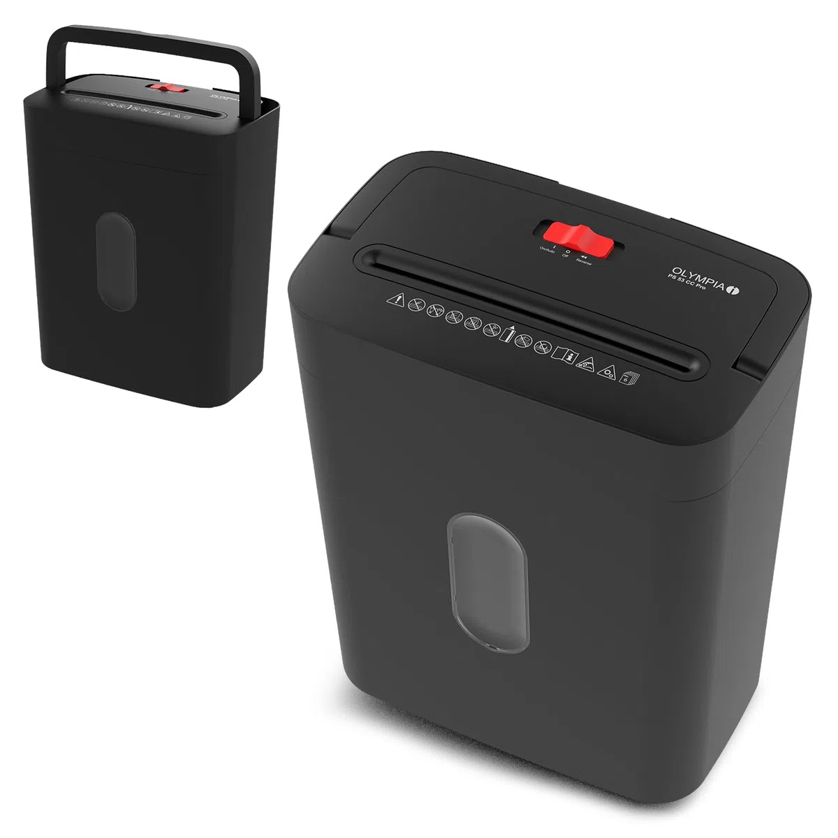 OLYMPIA PS 53 CC Pro Aktenvernichter schwarz | Papierschredder für Home Office & Büro | Schredder Aktenvernichter P-4 | Partikelschnitt 4×38 mm | 6-Blatt Shredder Papier | 15 L Papier Schredder Gerät
