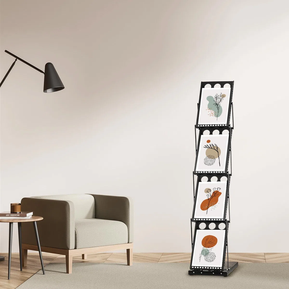 Tatuo 1 Stück Faltbarer Zeitschriftenständer Metall Katalog Literaturständer Tragbar 4 Taschen mit Tragetasche Prospektständer Literaturständer Display Halter Ständer für Ausstellung Messe