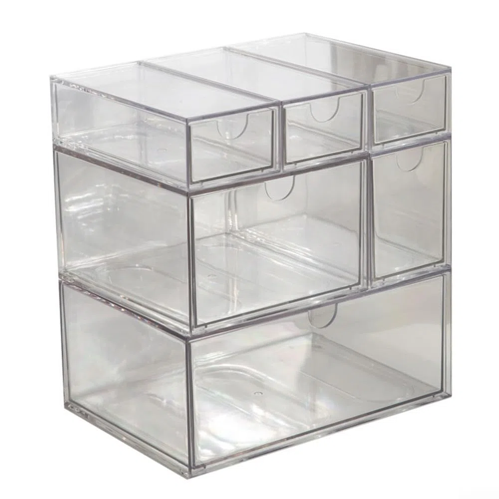 Set mit 5 transparenten Acryl-Schreibtischboxen mit Schubladen, transparenter Aufbewahrungsschrank für Büro, Zuhause und Bastelbedarf (A)