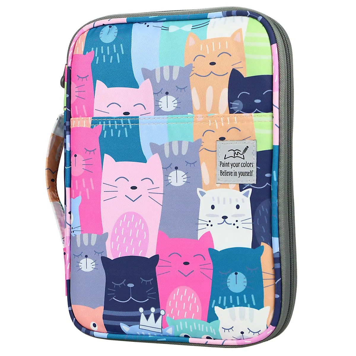 YOUSHARES Federmäppchen mit 96 Fächern, großes Fassungsvermögen, Stiftehalter, Stift-Organizer-Tasche mit Reißverschluss für Prismacolor Aquarell-Buntstifte, Gelstifte für Künstler (lernende Katze)