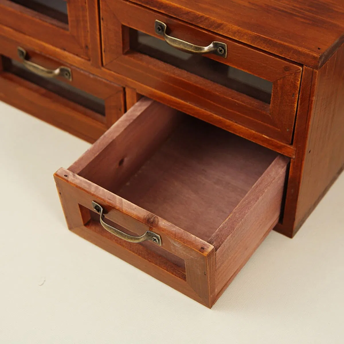 Rustikaler brauner Schreibtisch-Organizer aus Holz, doppellagig mit 4 Schubladen, kompakte Aufbewahrung für Schmuck und Bürobedarf, funktionales und dekoratives Schreibtischzubehör