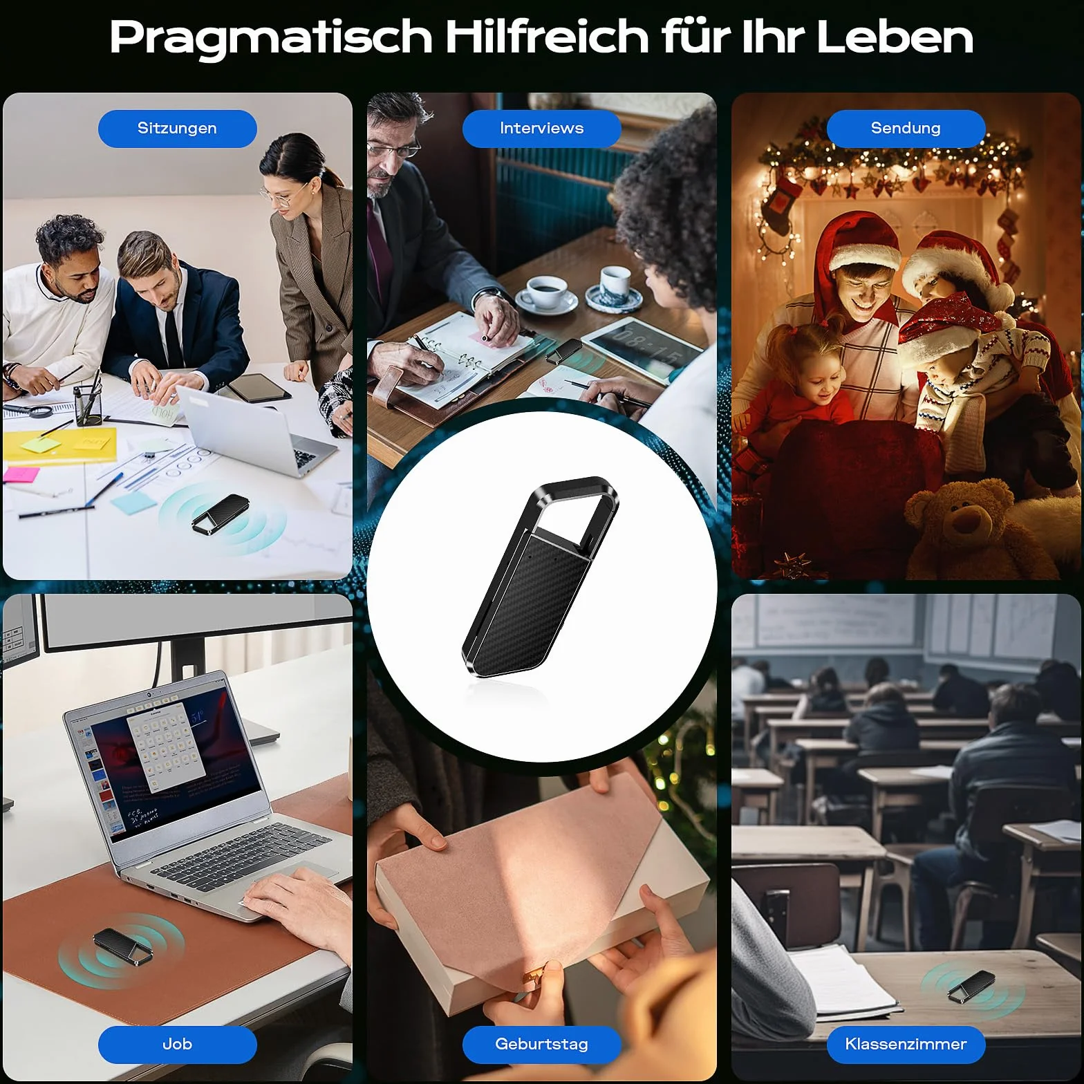 72GB Diktiergerät mit Spracherkennung –Aufnahmegerät, Mobile Rekorder mit DSP5.0 OTG-fähig, 6800h Inhalte-Lange Aufnahmen Diktiergerät, Voice Recorder für Meeting/Interview/Vorlesungen