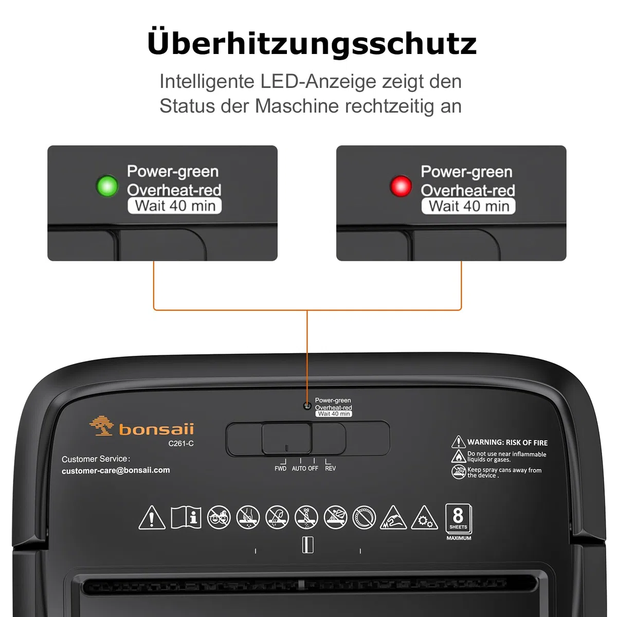 Bonsaii Aktenvernichter 8 Blatt, Papierschredder mit Sicherheitsstufe P-4, Kreuzschnitt 5 x 14 mm, Schredder für Zuhause und Büro, 16L Auffangbehälter, Start-Stopp-Funktion, Überhitzungsschutz, C261-C