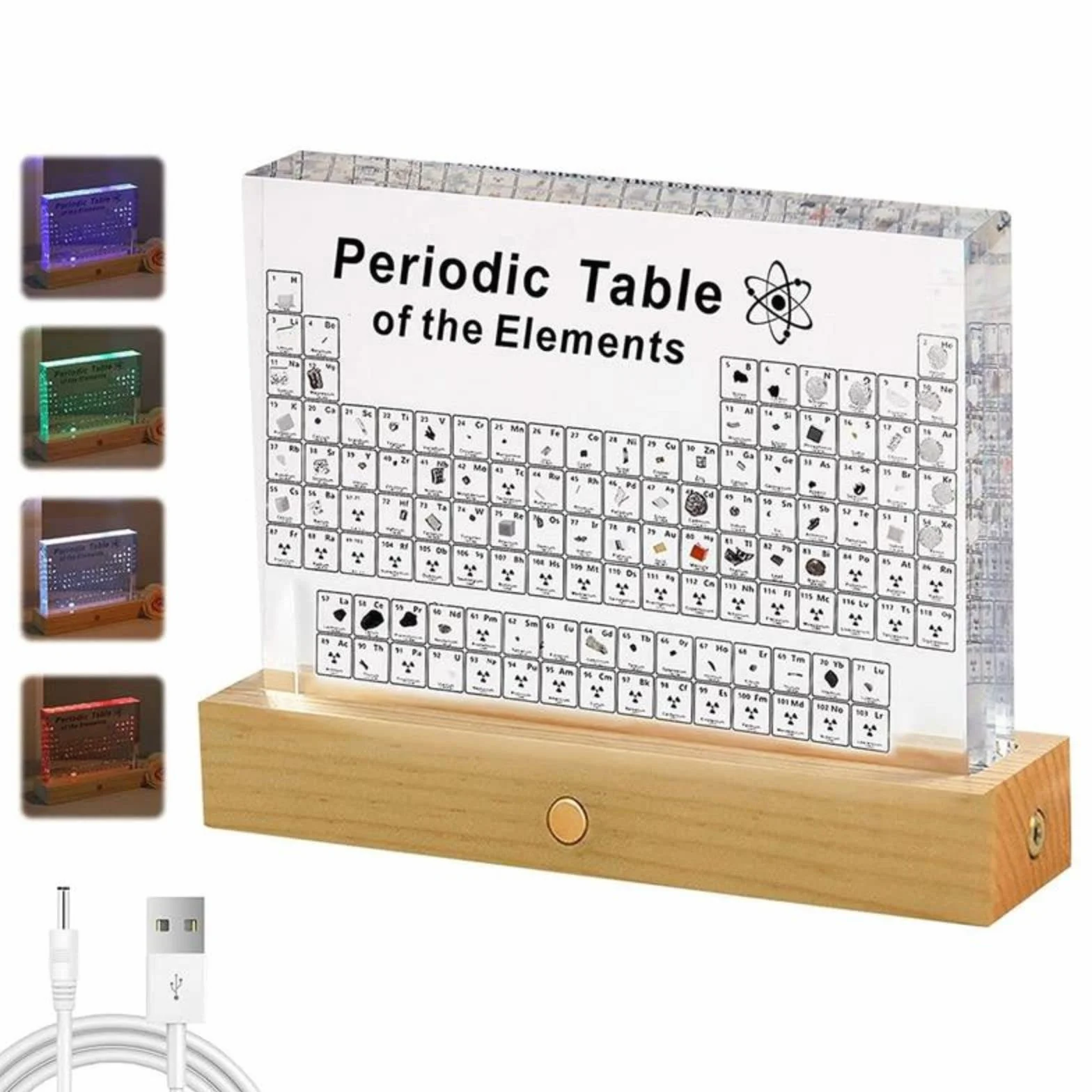 Periodensystem aus Acryl Acryl-Periodensystem-Display mit 83 echten Elementproben & 7 LED-Farben 3-lagiges Acrylmaterial Chemie-Periodensystem Anzeige Geschenk für Schüler, Lehrer, Chemiker