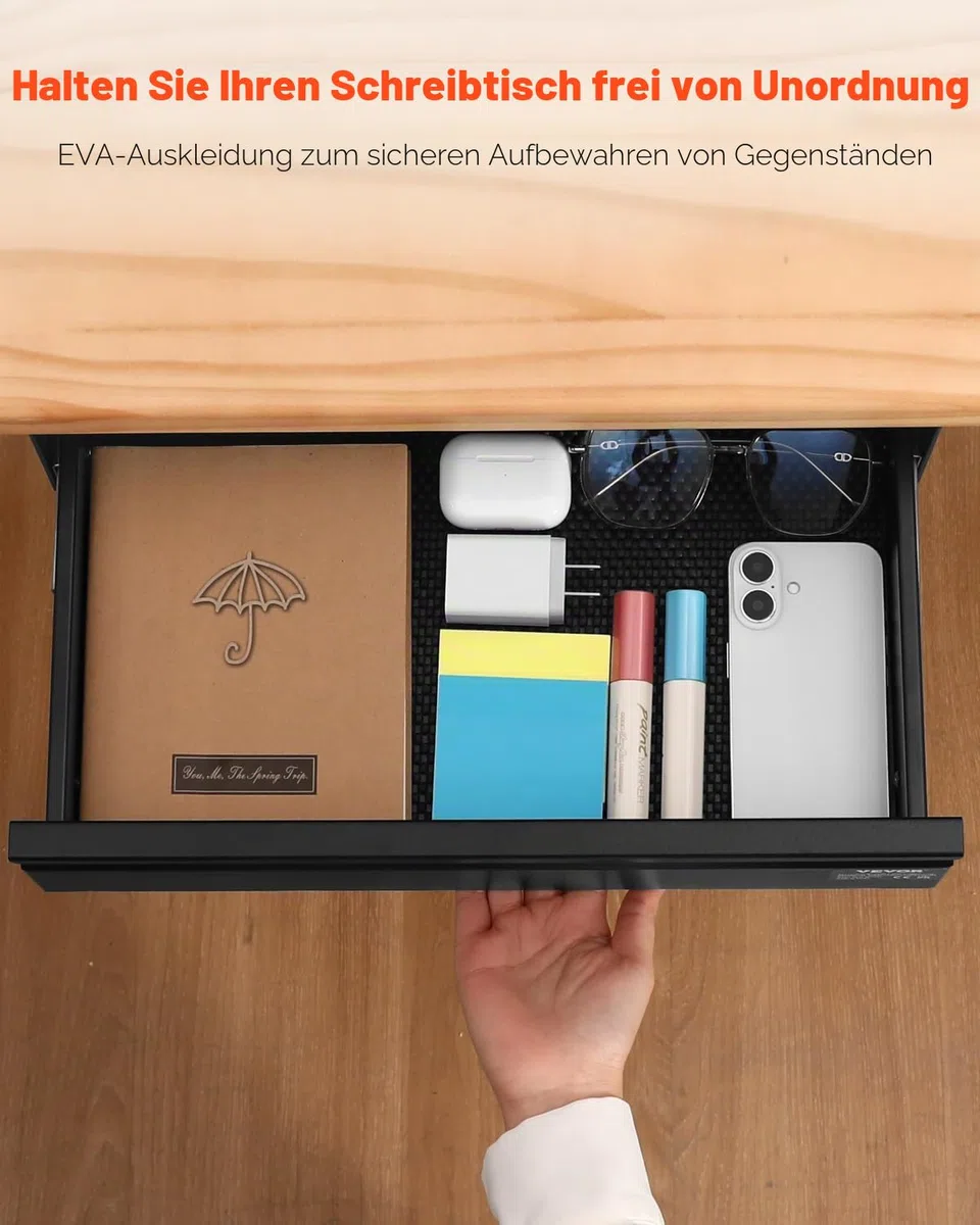 VEVOR Untertisch Schublade 440x223x101 mm, Unterbau Schreibtisch, versteckter Schreibtisch-Aufbewahrungs-Organizer, Bleistiftschublade unter dem Tisch für Sitz-Steh-Arbeitsplätze im Büro & zu Hause