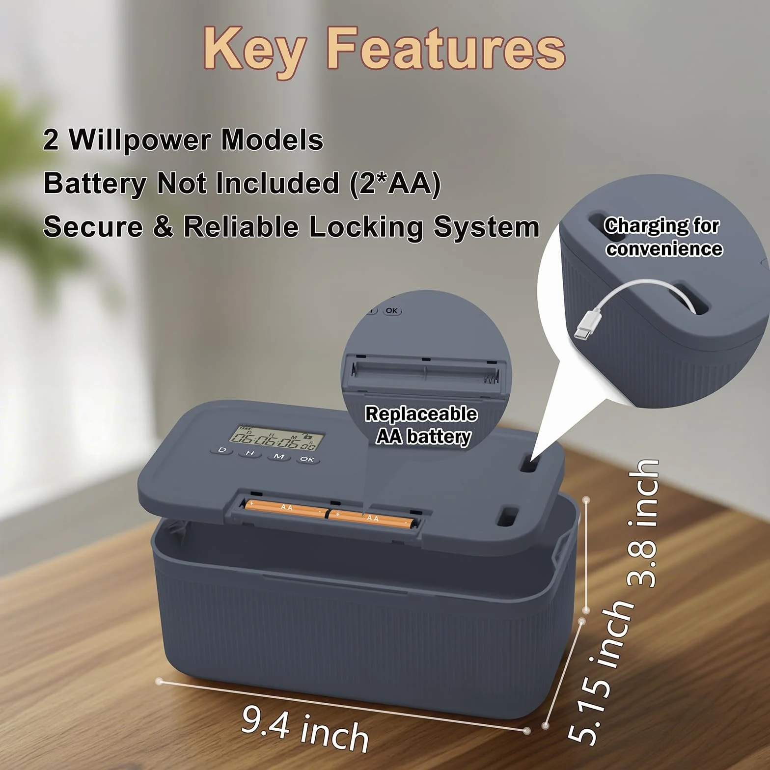 Zeitschloss Box,Time Lock,Phone Lock Boxs Suchtmanagement,Sicherheits-Schließfächer für Küche/Haus/Schule/Reisen/Büro/Medikamenten Aufbewahrung/Box Abschließbar(Batterie Nicht Enthalt) (Grau)