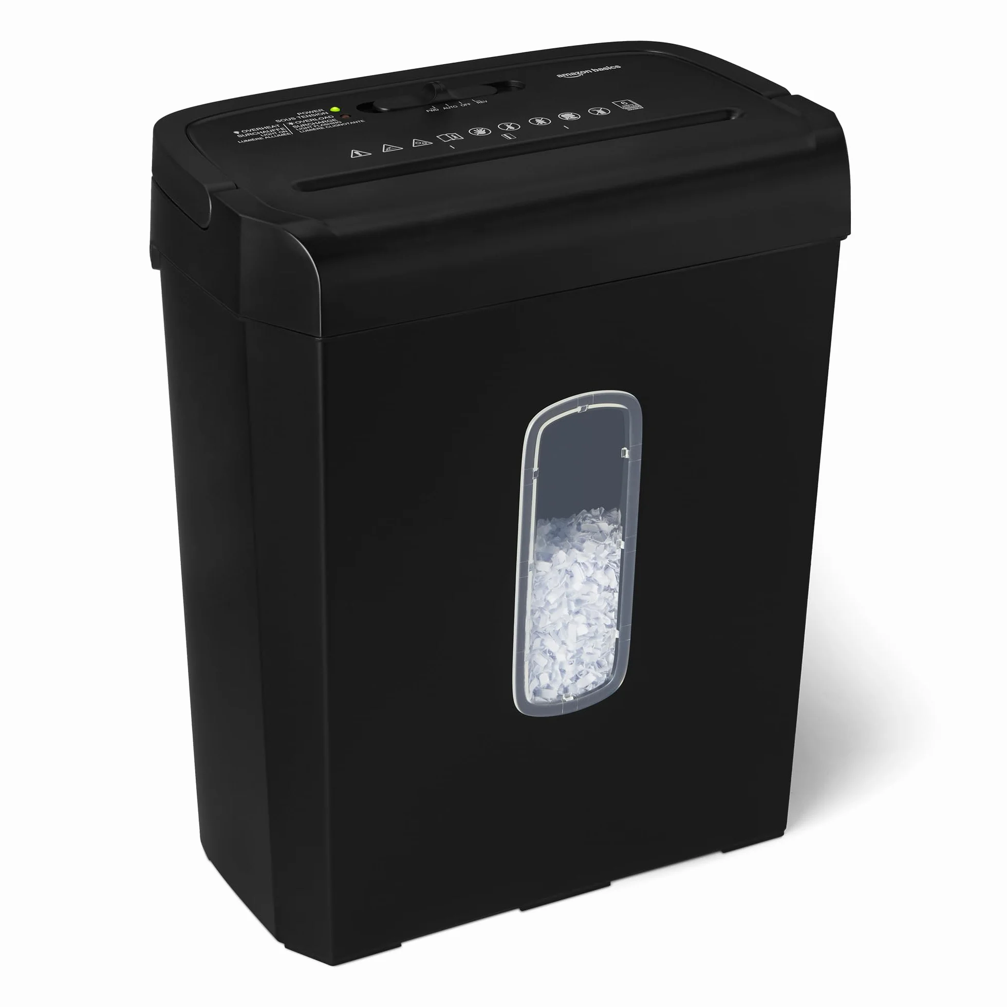 Amazon Basics 6-Blatt-Papierschredder mit Kreuzschnitt und Kreditkartenschredder, 14 l, schwarz