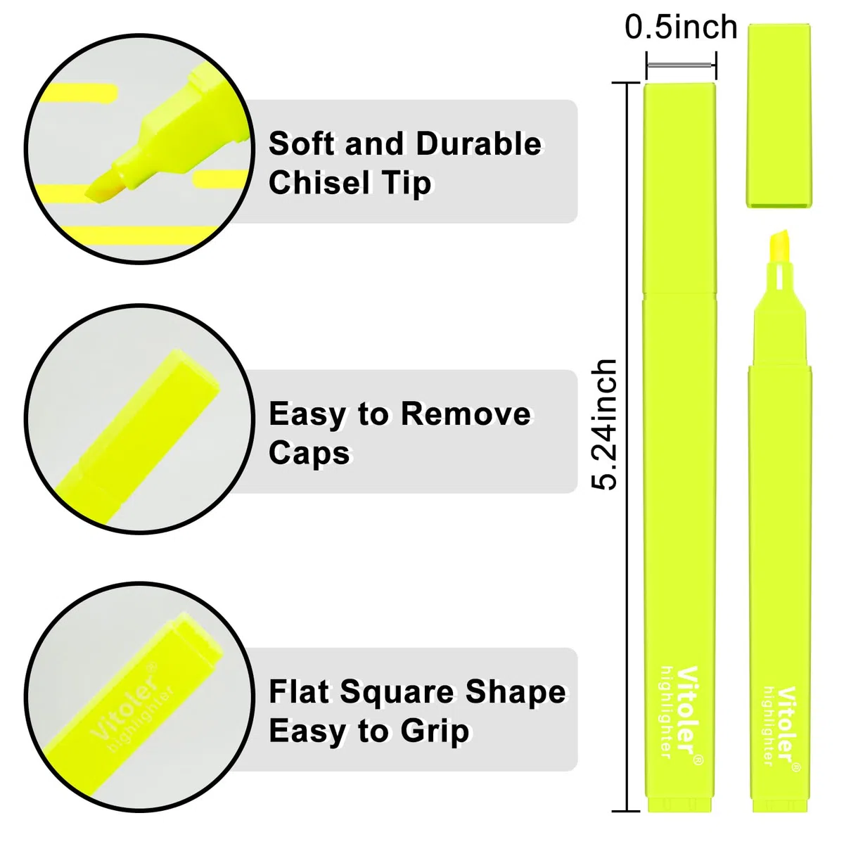 Vitoler Fluoreszierende gelbe Textmarker, 10 Stück, helle Farbe, Keilspitze, Textmarker für Erwachsene, Kinder, Zuhause, Schule, Büro
