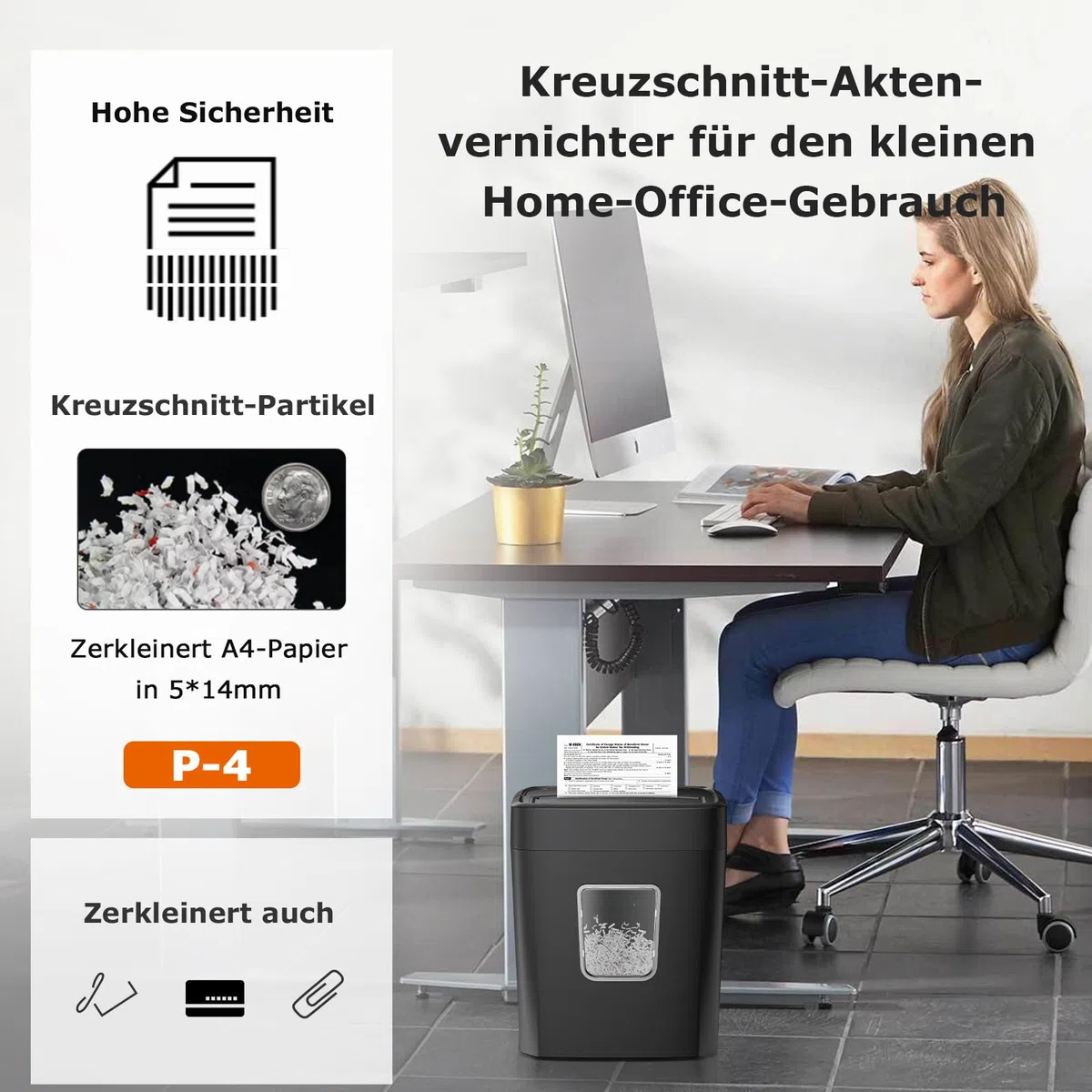 Bonsaii Aktenvernichter 8 Blatt, Papierschredder mit Sicherheitsstufe P-4, Kreuzschnitt 5 x 14 mm, Schredder für Zuhause und Büro, 16L Auffangbehälter, Start-Stopp-Funktion, Überhitzungsschutz, C261-C