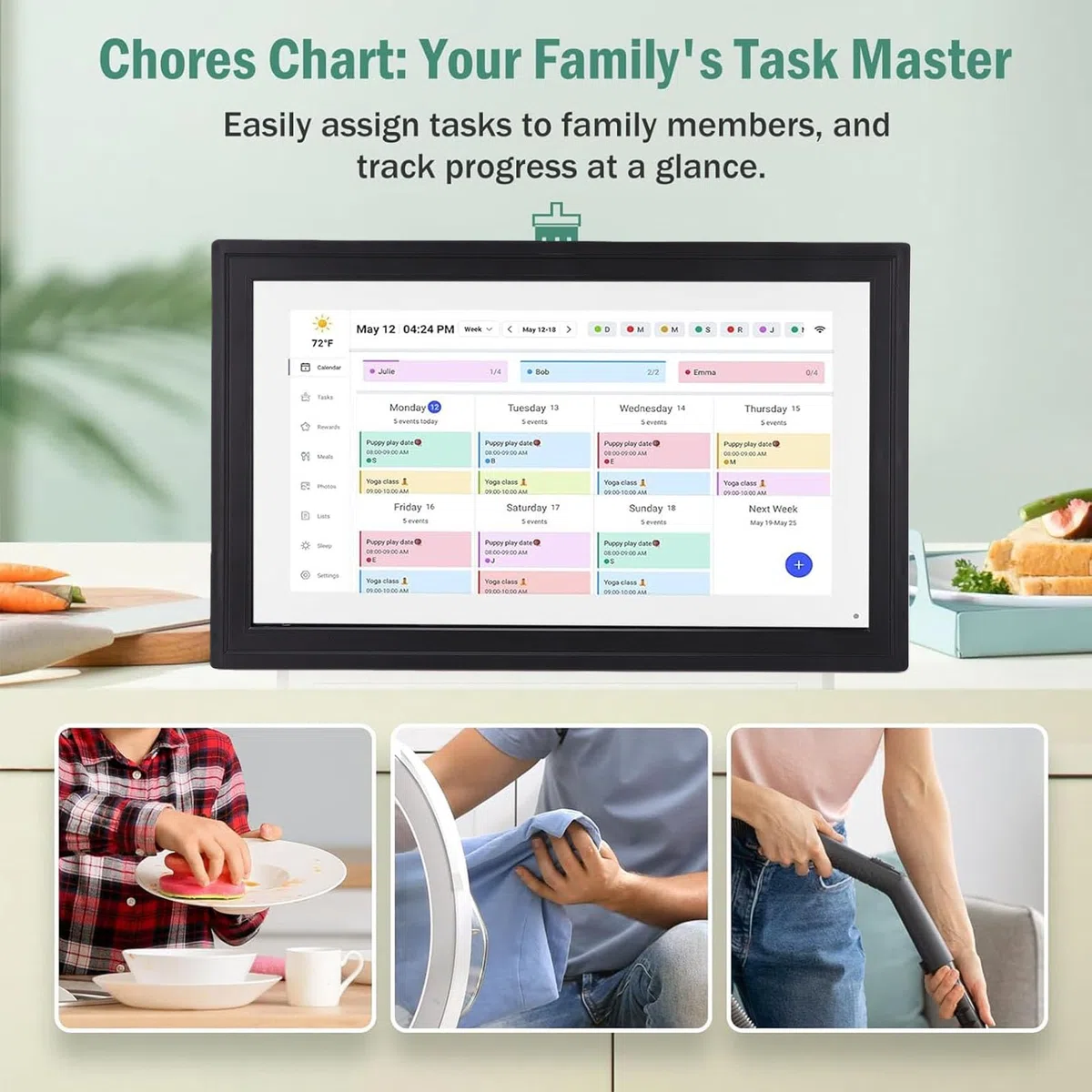 21,5-Zoll-Smart-Touchscreen-Digitalkalender, WLAN-Wandmontierbarer Familienplaner mit Interaktiver Aufgabentabelle und App-Steuerung, für Cozi Yahoo Sync (EU-Stecker)