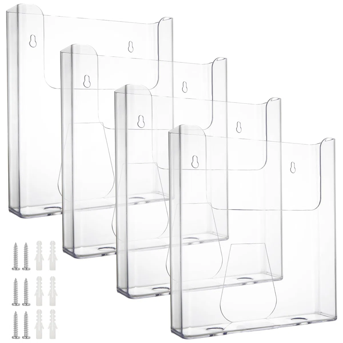 Prospekthalter, A4, Wandmontage, Dokumentenhalter mit Schrauben, transparenter Hochformat, Literaturständer für Akten, Prospekte, Broschüre, Menüs, Zeitschriften, 4 Stück