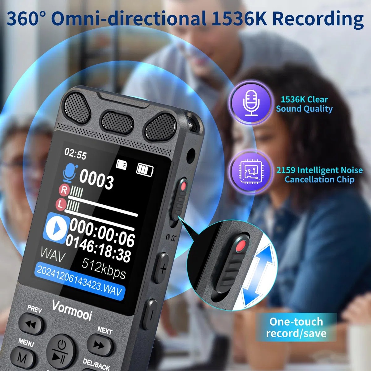 80 GB 110 Stunden professioneller Sprachrekorder Vormooi | 2,15 Zoll Bildschirm Farben, externes Mikrofon, Sprachaktivierung, digitaler Audio-Rekorder, Konferenzunterricht