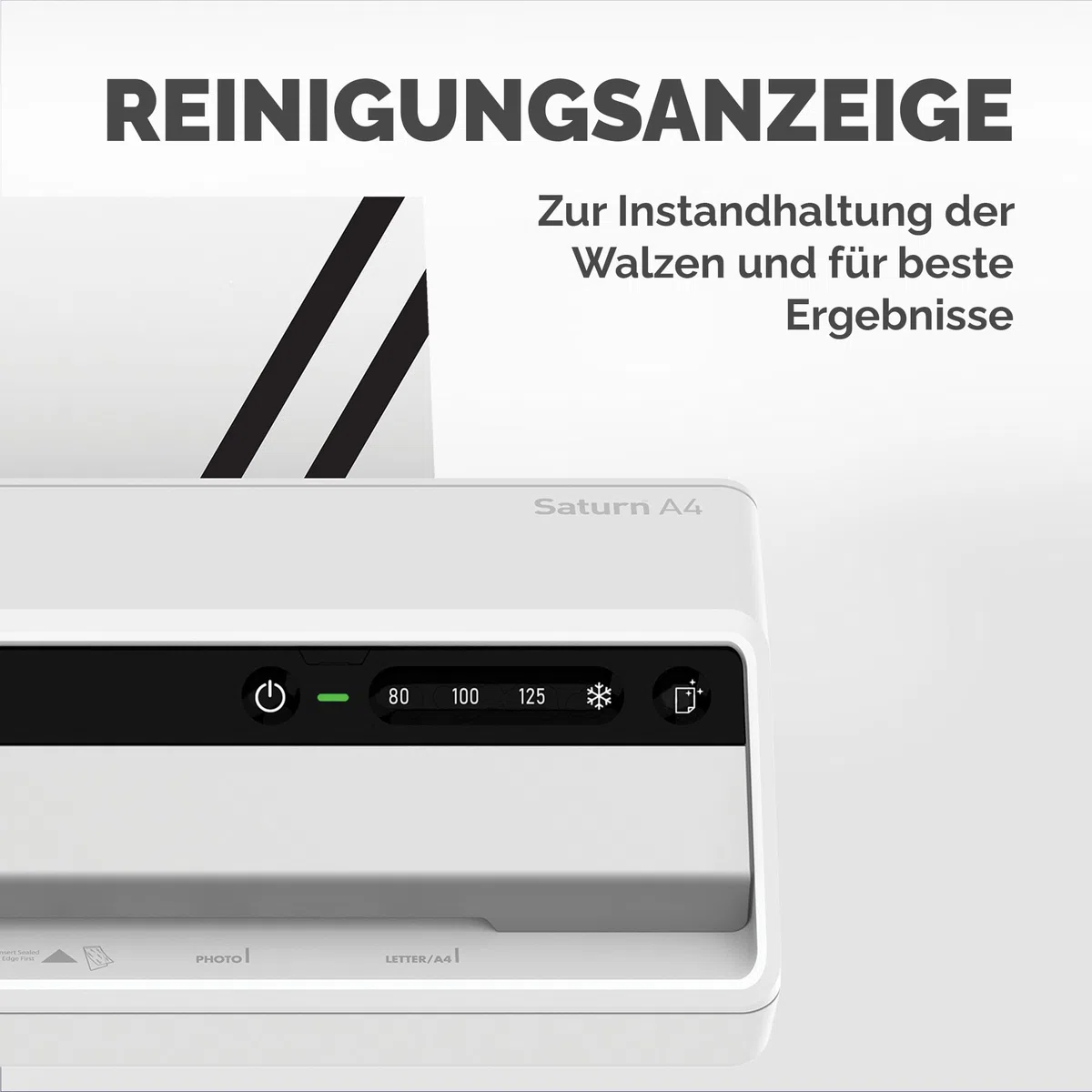 Fellowes Saturn A4 Laminiergerät fürs Büro – InstaHeat, 60 Sek. Aufwärmzeit, Staufreigabe, Auto-Abschaltung – für 80/100/125 Mikron – inkl. 10 Folien – für Zuhause & Büro