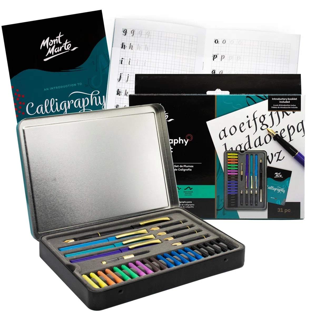 Mont Marte Kalligraphie-Set – 31-teilig – Enthält: 4x Füller, 5x Federn und mehr – Einstieg in Schönschrift, Handlettering