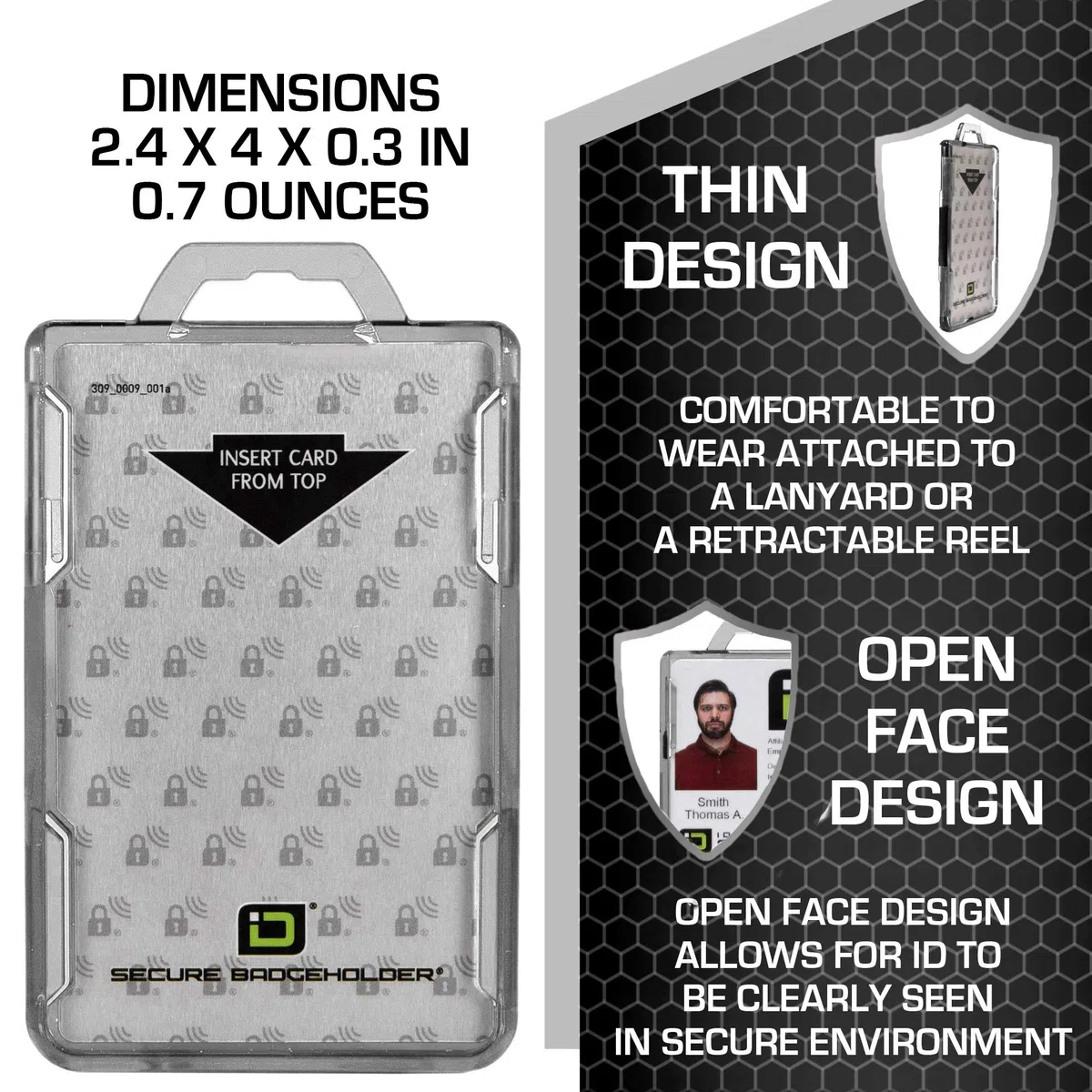 ID Stronghold Duolite Ausweishalter für 2 Ausweise, RFID-blockierend, Polycarbonat, robuster Hartplastik-Ausweishalter, geformt und montiert in den USA (transparent, 100)