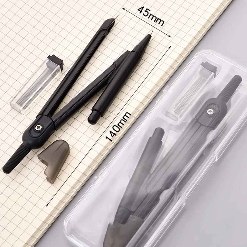 BAtlam Drafting Kit Schwarz Geometrie Math Set Kompass und Bleistift Schüler Zeichenwerkzeuge Schreibwaren Kompass Kompass Zeichnung Winkelmesser Winkelmesser for Schule (Color : 1pcs) (1pcs)
