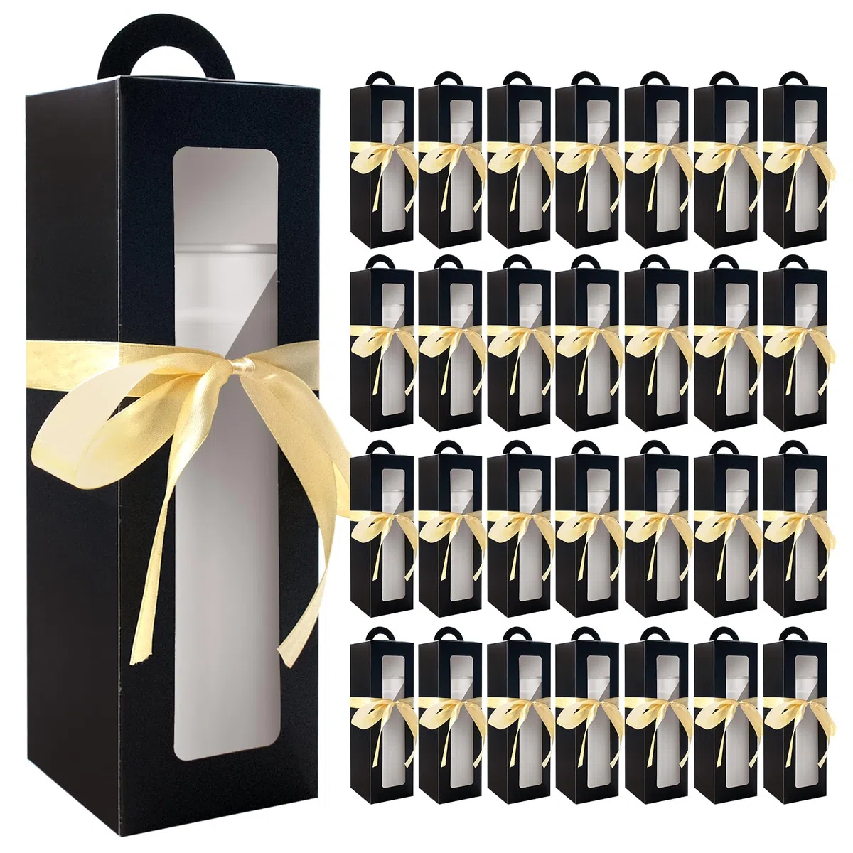SENONAPO 30 Stück Geschenkbox-Sublimationsgläser mit Griff und Schleife, Geschenk-Box, 27,9 x 8,6 x 8,6 cm, Weinflaschenverpackung, Verpackung für Heißpresse, Rohlinge, Flasche, transparente