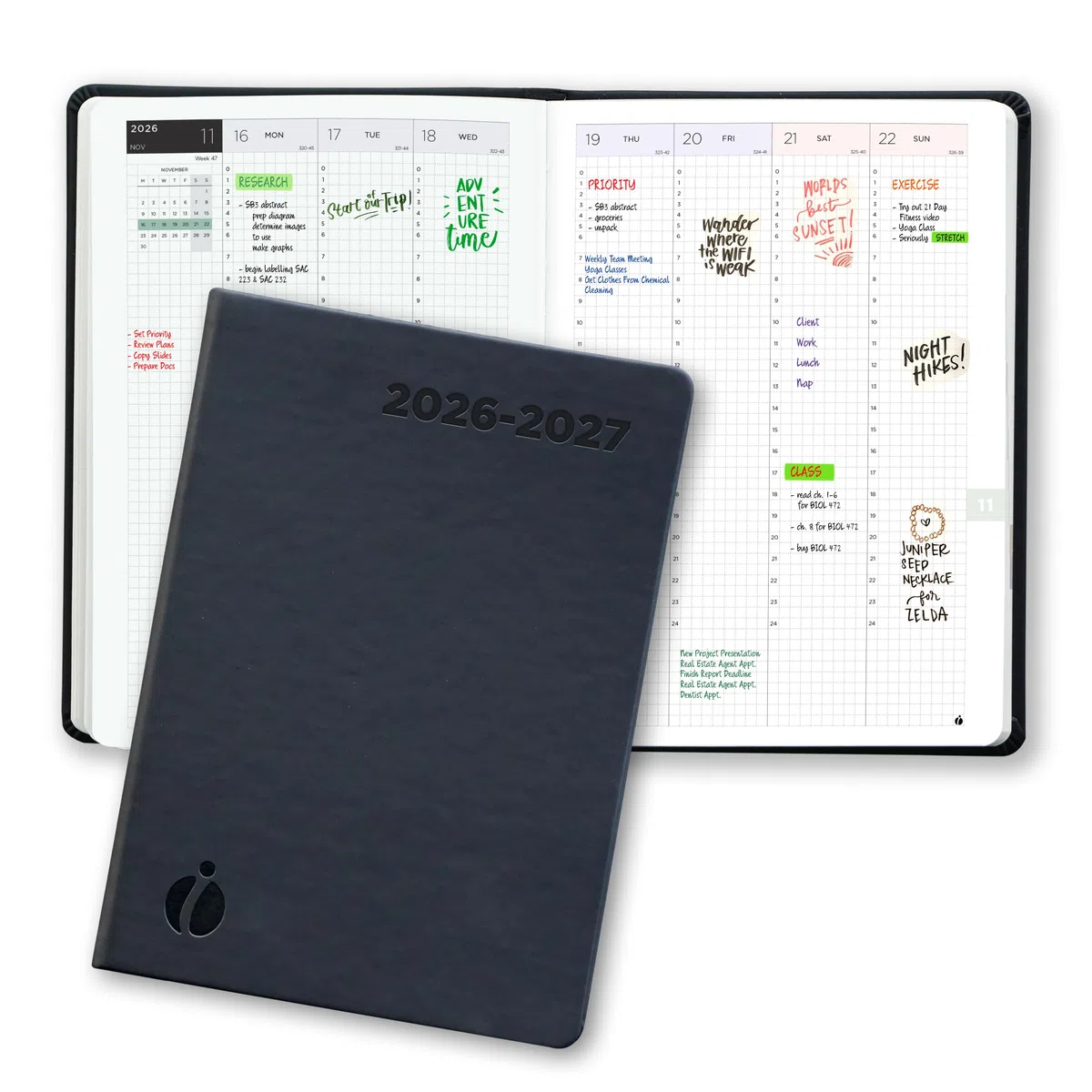 Akademischer Stundenplaner 2026-2027 - 24-Stunden-Planer mit Wochen- & Monats-Zeitfächern, Hardcover Terminkalender für Studenten & Profis, minimalistisches japanisches Design, Juni 2026 - Juli 2027
