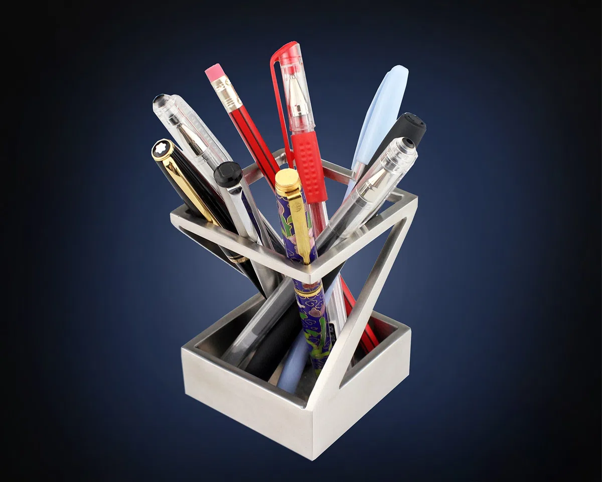 Moderne Kunst Stiftehalter St203 Edelstahl Satiniert Stifteköcher Stiftebecher Stiftablage Stiftebox Feder Füller Schreibtisch-Accessoire Schreibtisch Kugelschreiber Bleistift Geschenk