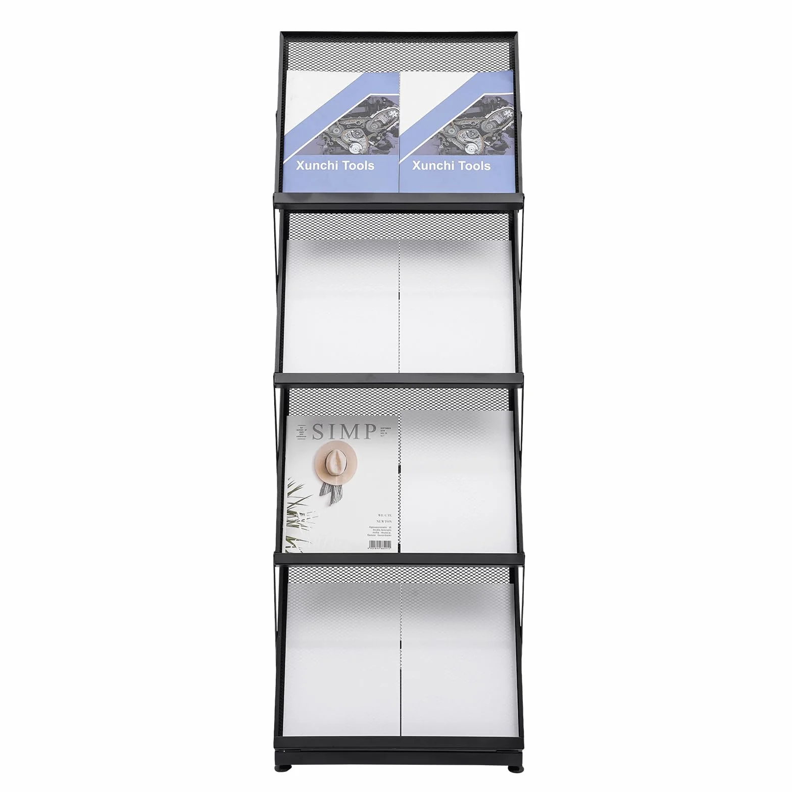 Falt Prospektständer A3 4 stufige Faltbare Stehend Prospekthalter Bodenprospektständer Hochformat Kataloghalter für Haus Büro Ständer Messe 46x37x132cm