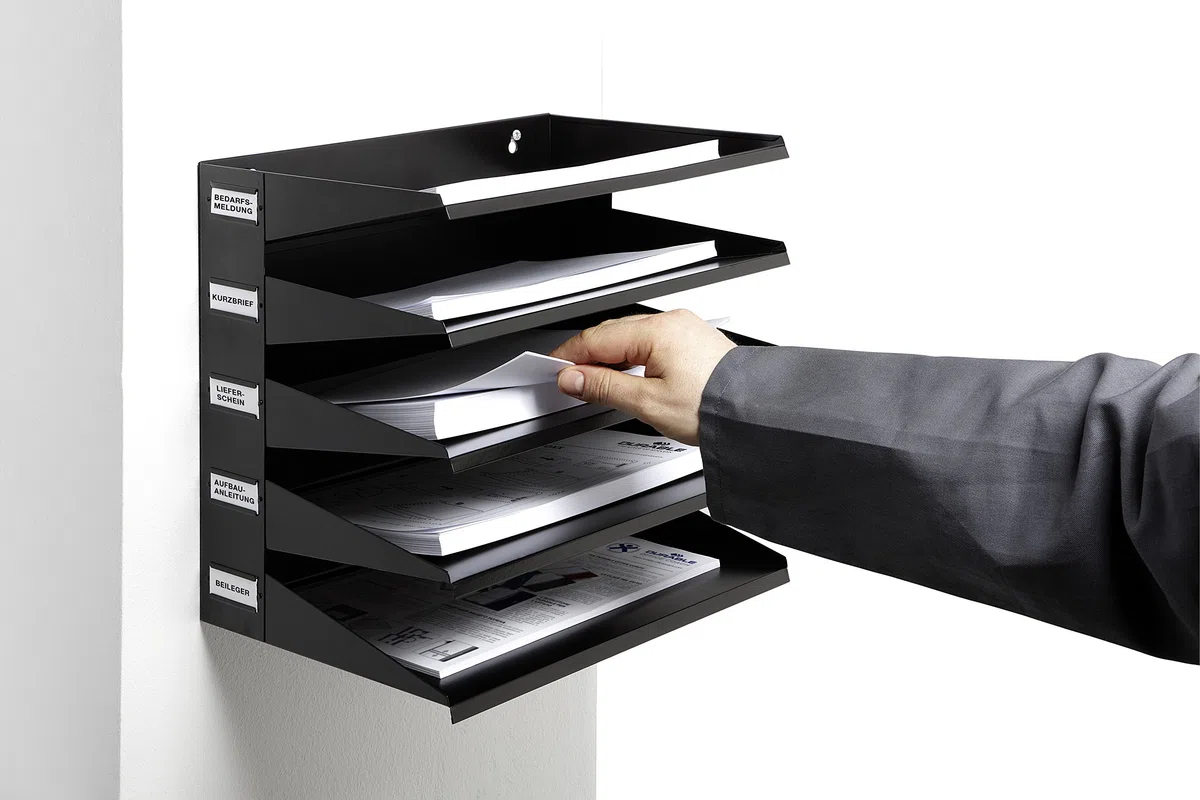 Durable Sortierreck (mit 5 Ablagefächern), für Tisch oder Wand, grau, 336010