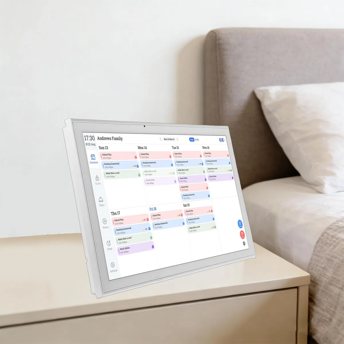 Bewinner 21,5-Zoll-Smart-Digitalkalender mit Touchscreen, Familienplaner und Aufgabentabelle, 1920 X 1080p Digitaler Bilderrahmen für Schreibtisch- oder Wandmontage, ß (EU-Stecker 100–240 V)