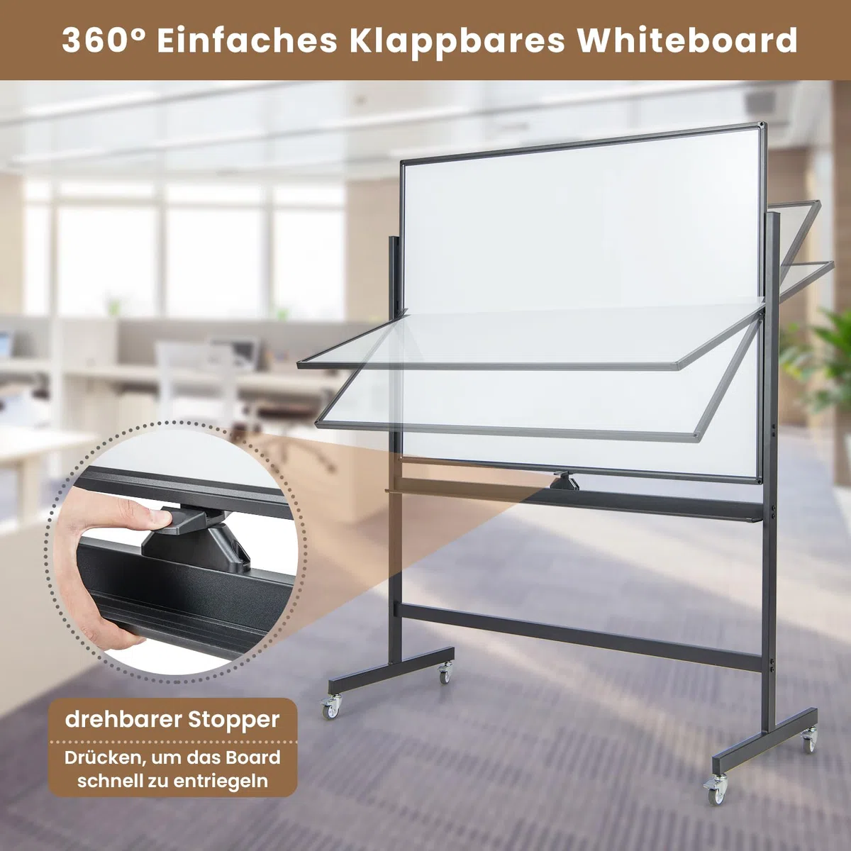 COSTWAY Doppelseitiges mobiles Whiteboard, 120 x 90 cm, Trocken abwischbares magnetisches Whiteboard mit Gittermuster, Rollen, Ständer und Stiftablage, inkl. Zubehör für Büro, Zuhause (Schwarz)
