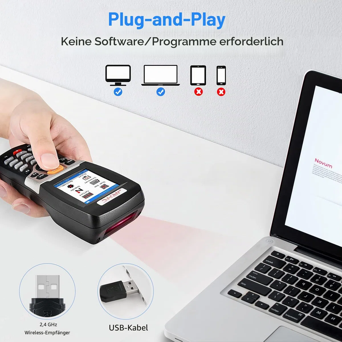 1D Barcode Scanner Inventarscanner und Sammler, kabelloser 2.4G Barcode-Scanner zum Scannen von Sammlung und Inventar mit 2.2 Zoll LCD Bildschirm