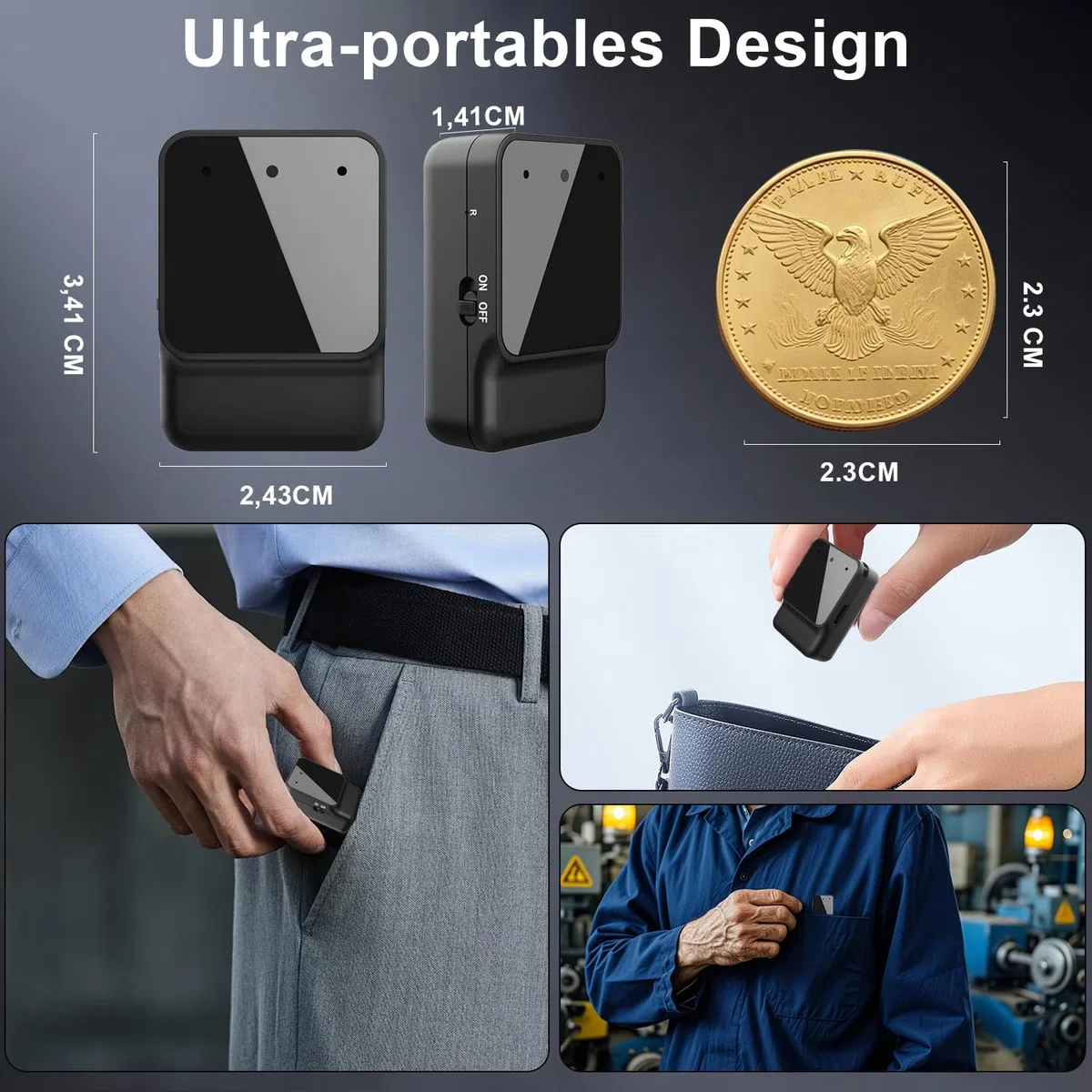 Diktiergerät Mini - Tragbares USB-C Aufnahmegerät, Geräuschreduzierung, Magnetisch, One Touch Diktiergerät, Wiederaufladbarer Audio Recorder mit Kopfhörer, für Arbeit, Studie, Meeting, Interview