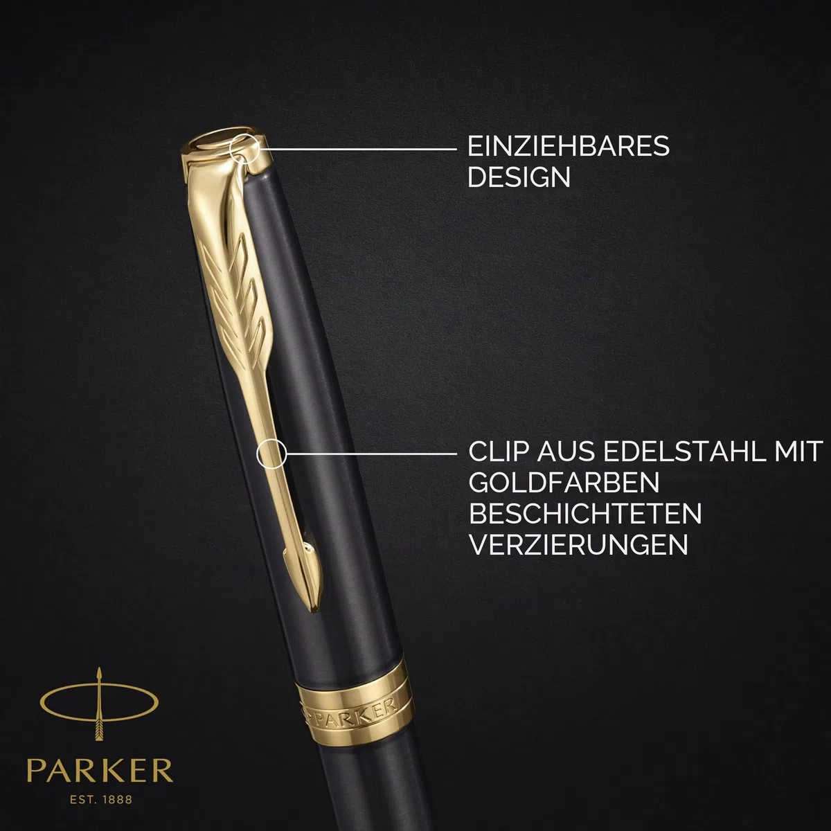 Parker Sonnet Kugelschreiber | grau lackiert mit goldenen Zierteilen | mittlere Spitze | Nachfüllpackung schwarze Tinte | Geschenkbox | perfekte Geschenke zum Schulabschluss