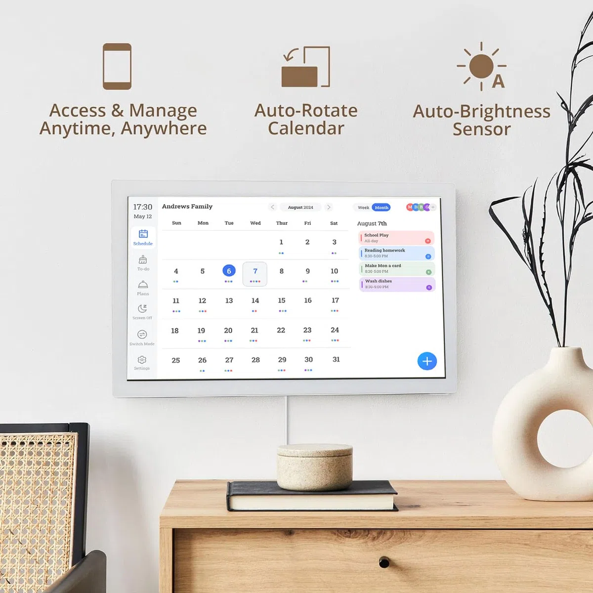 Jectse 21,5-Zoll-Digitalkalender, Interaktiver Touchscreen-Familienplaner mit WLAN-Synchronisierung für Zuhause, Büro und Küche, Multifunktionale Elektronische Aufgabenliste mit (EU-Stecker)