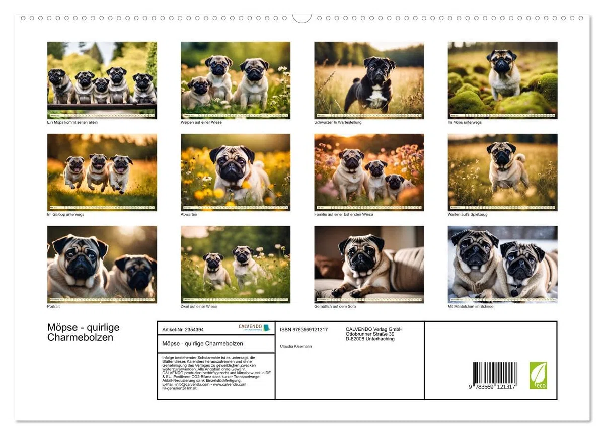 CALVENDO - Möpse - quirlige Charmebolzen (hochwertiger Premium Wandkalender 2027 DIN A2 quer), Kunstdruck in Hochglanz: Die i en Familien - und Seniorenhunde