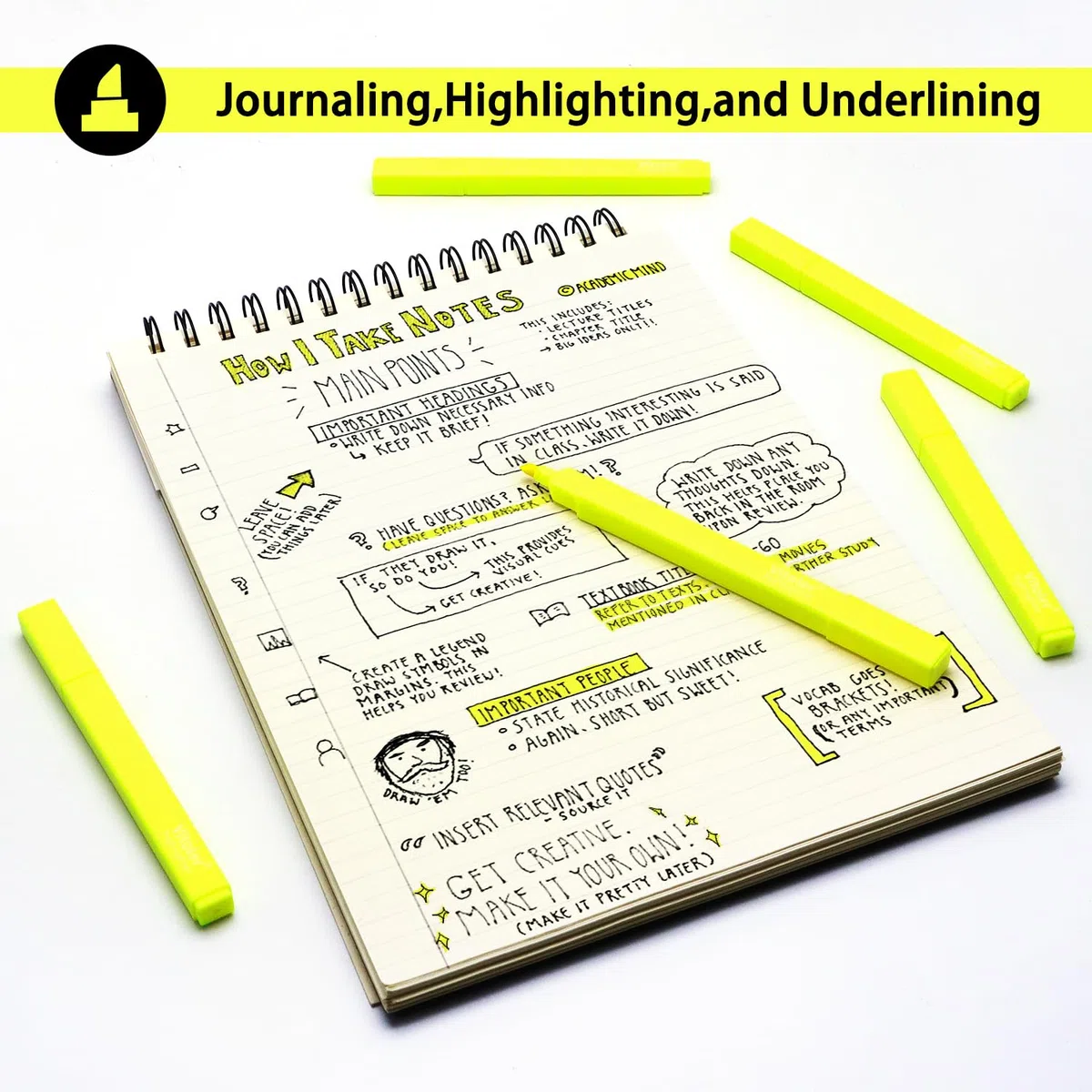 Vitoler Fluoreszierende gelbe Textmarker, 10 Stück, helle Farbe, Keilspitze, Textmarker für Erwachsene, Kinder, Zuhause, Schule, Büro