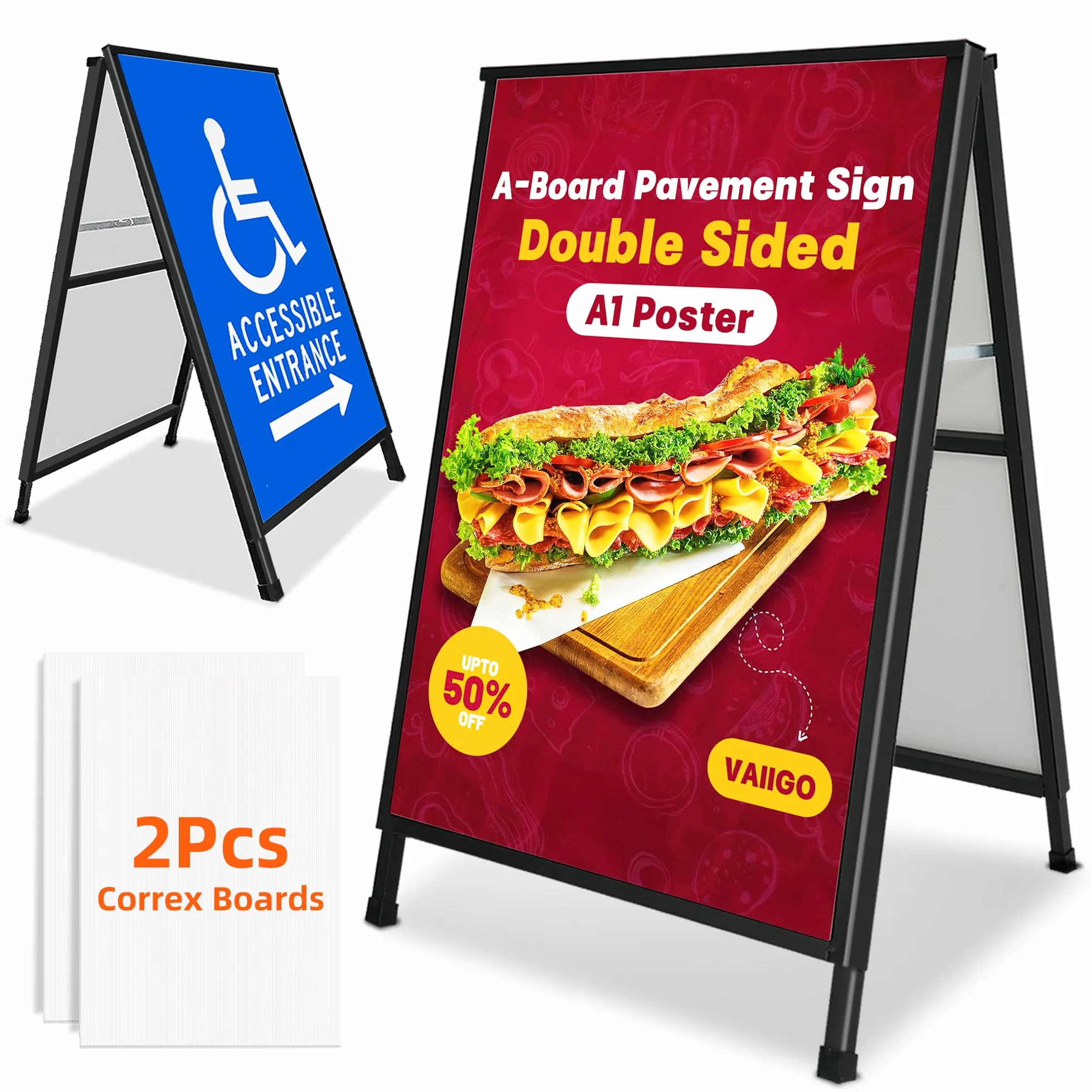 Kundenstopper DIN A1 – Doppelseitiger & Stabiler Plakatständer/Aufsteller für Außen | A-Board Werbeaufsteller, Gehwegaufsteller, Werbetafel & Infoständer aus Metall inkl. Schutzfolie