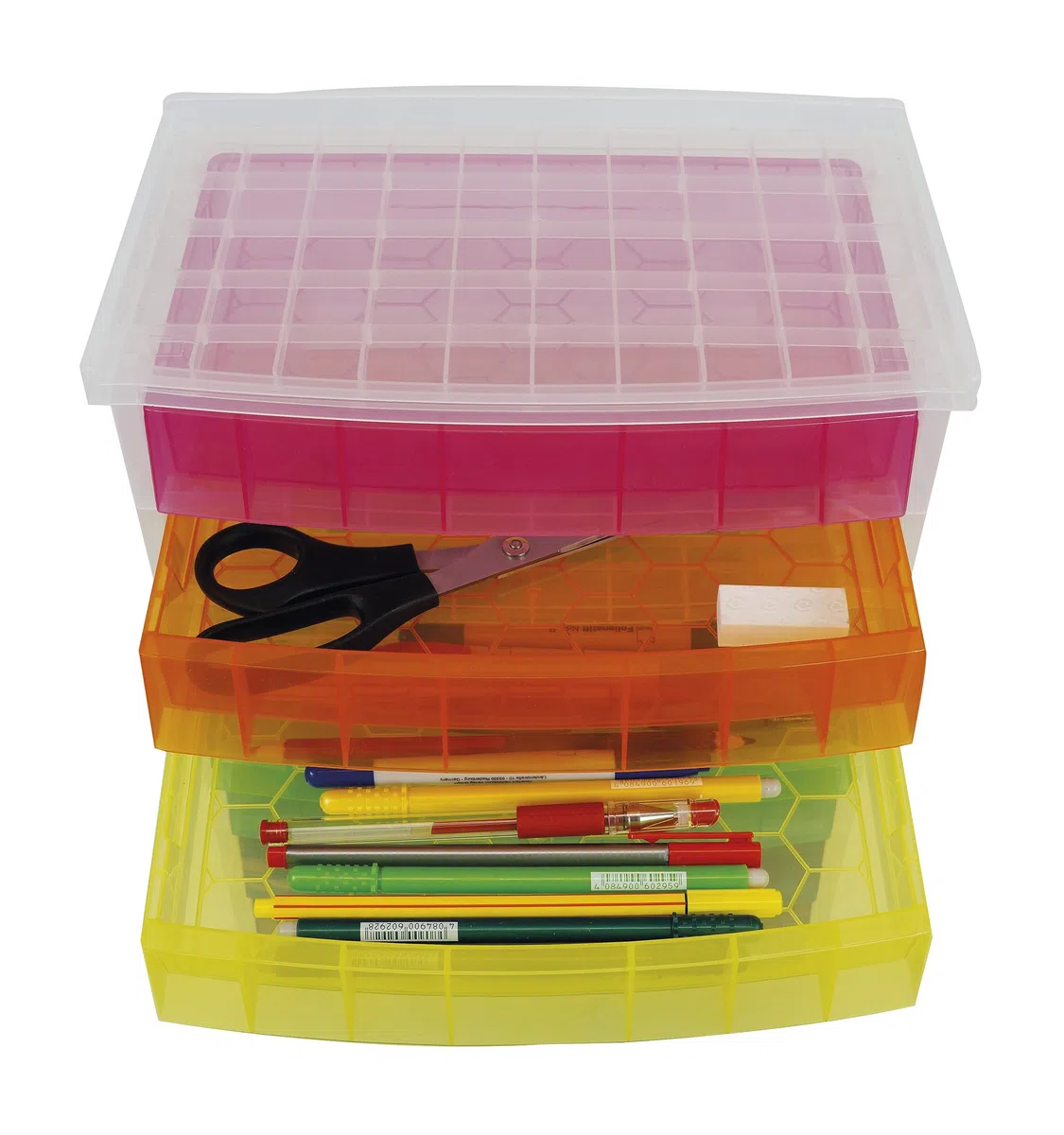 TimeTEX - Schubladen-Box Regenbogen | Schubladen-Box in 7 Farben, ideal für die Organisation und als Hingucker auf dem Schreibtisch. Aus 100% recycelbarem Polypropylen | Inhalt: 7 Schubladen