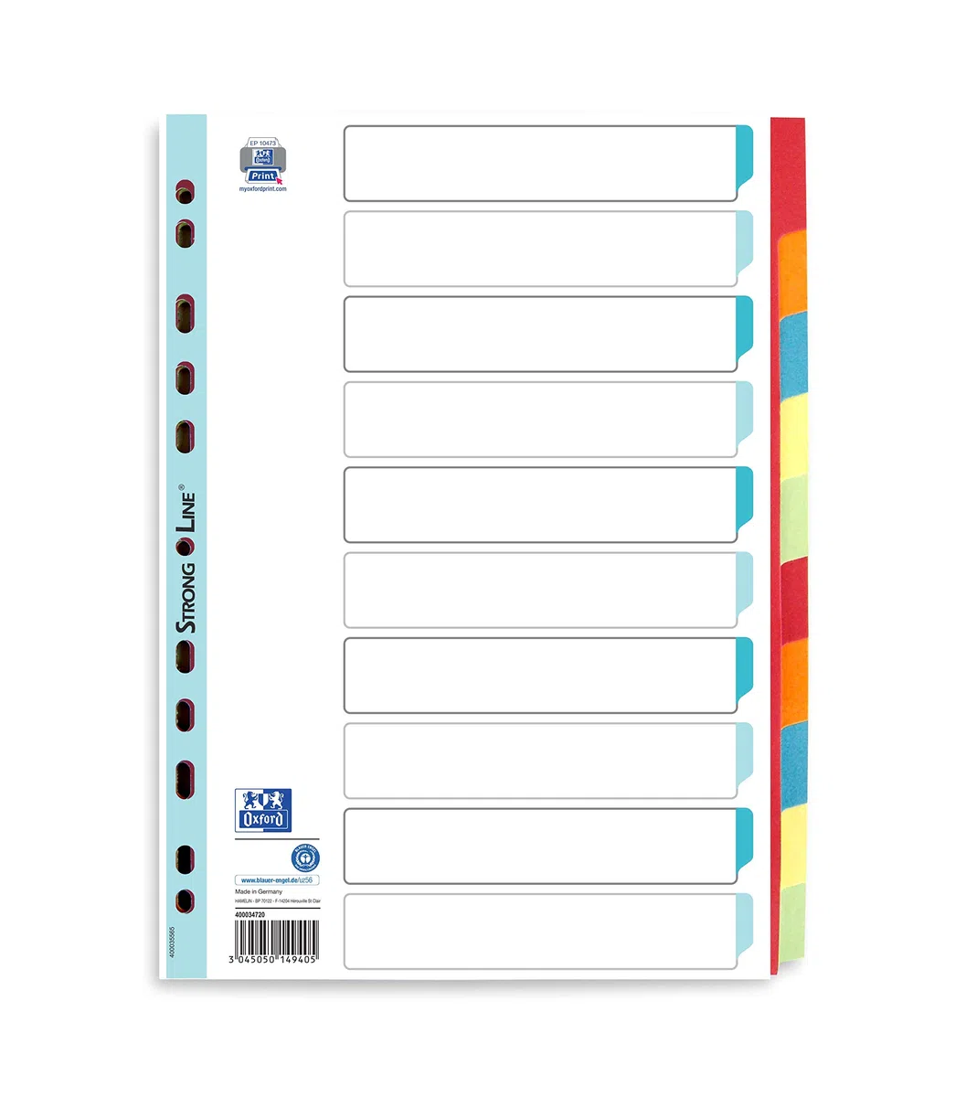 Oxford Karton-Register Strong-Line A4, blanko, 10-teilig, 5 farbig, 25 Stück