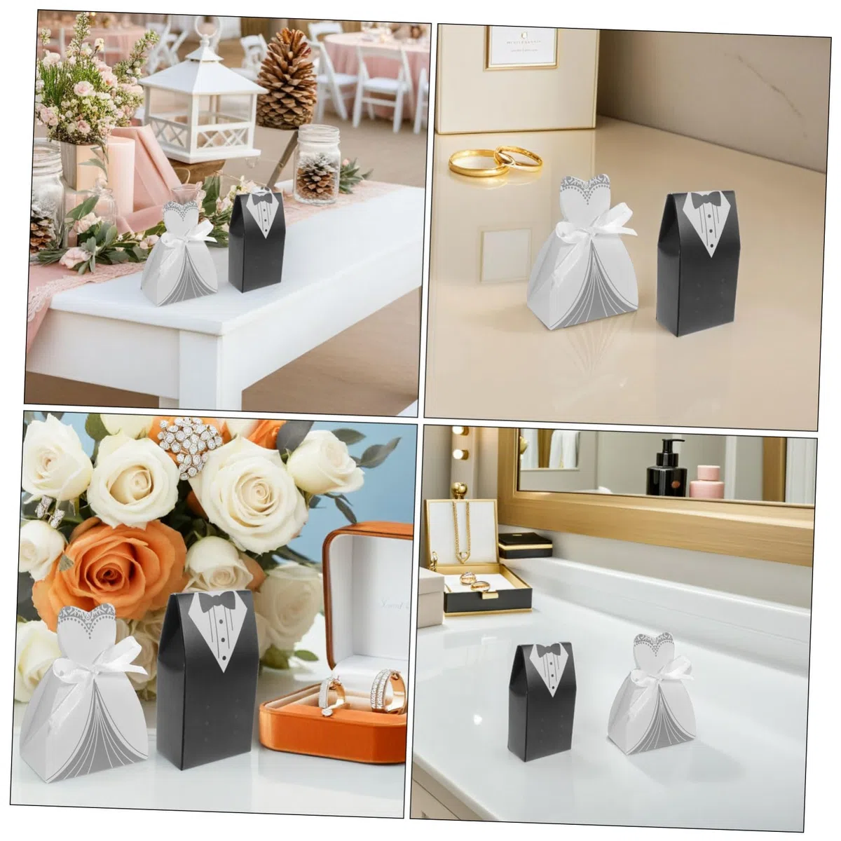 WHAMVOX 200 Stück Hochzeit Süßigkeiten Geschenkboxen aus Papier Elegante Braut und Bräutigam Form Robuste Klappboxen als Tischdeko und Gastgeschenk für Hochzeitsfeier Vielseitig Einsetzbar