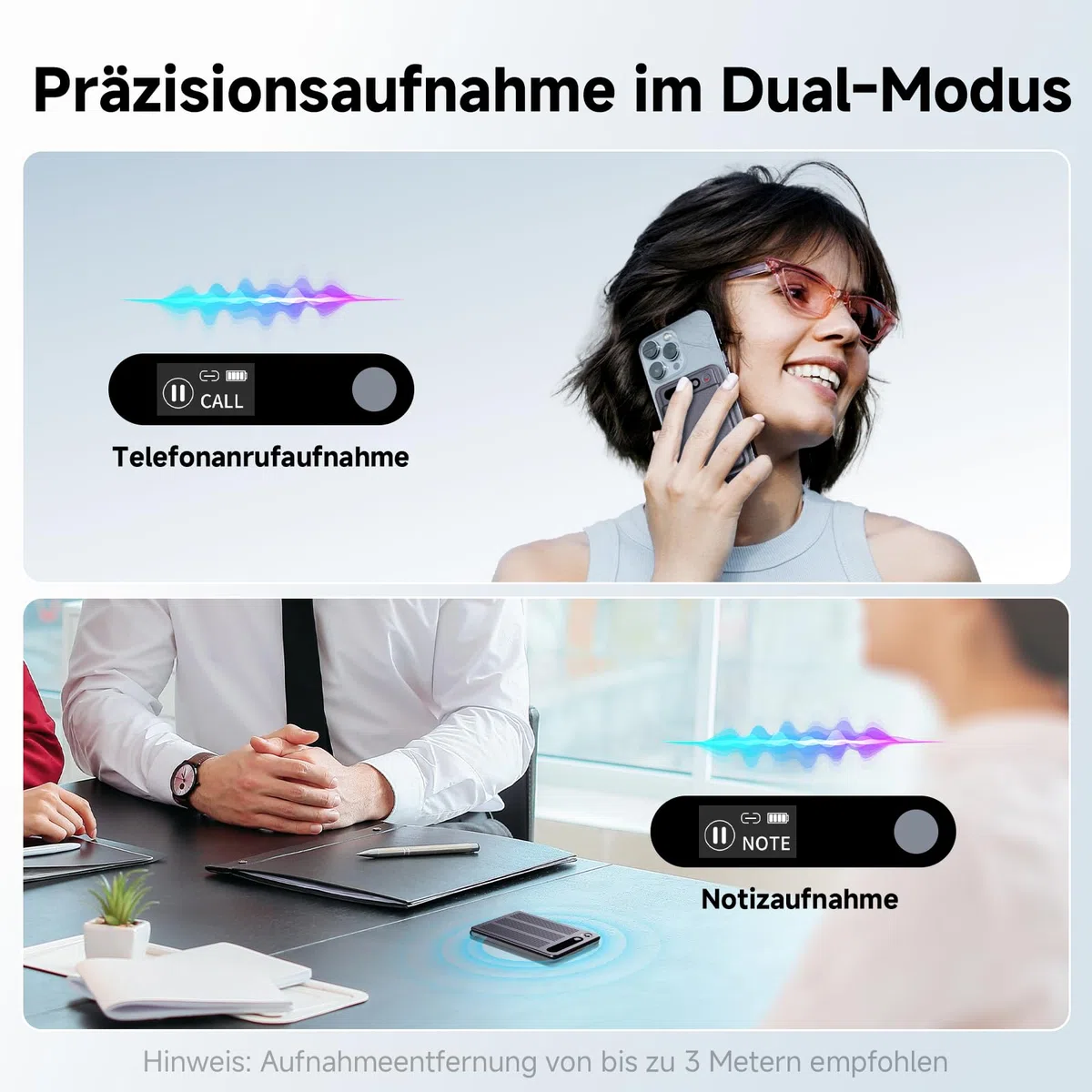 KI Digitales Diktiergerät 64GB, mit Transkribieren und Zusammenfassen | One-Touch-Aufnahme, 80+ Sprachen Übersetzung, Voice Recorder Für Meetings/Interviews/Klassen/Telefonate (mit schwarzer Hülle)