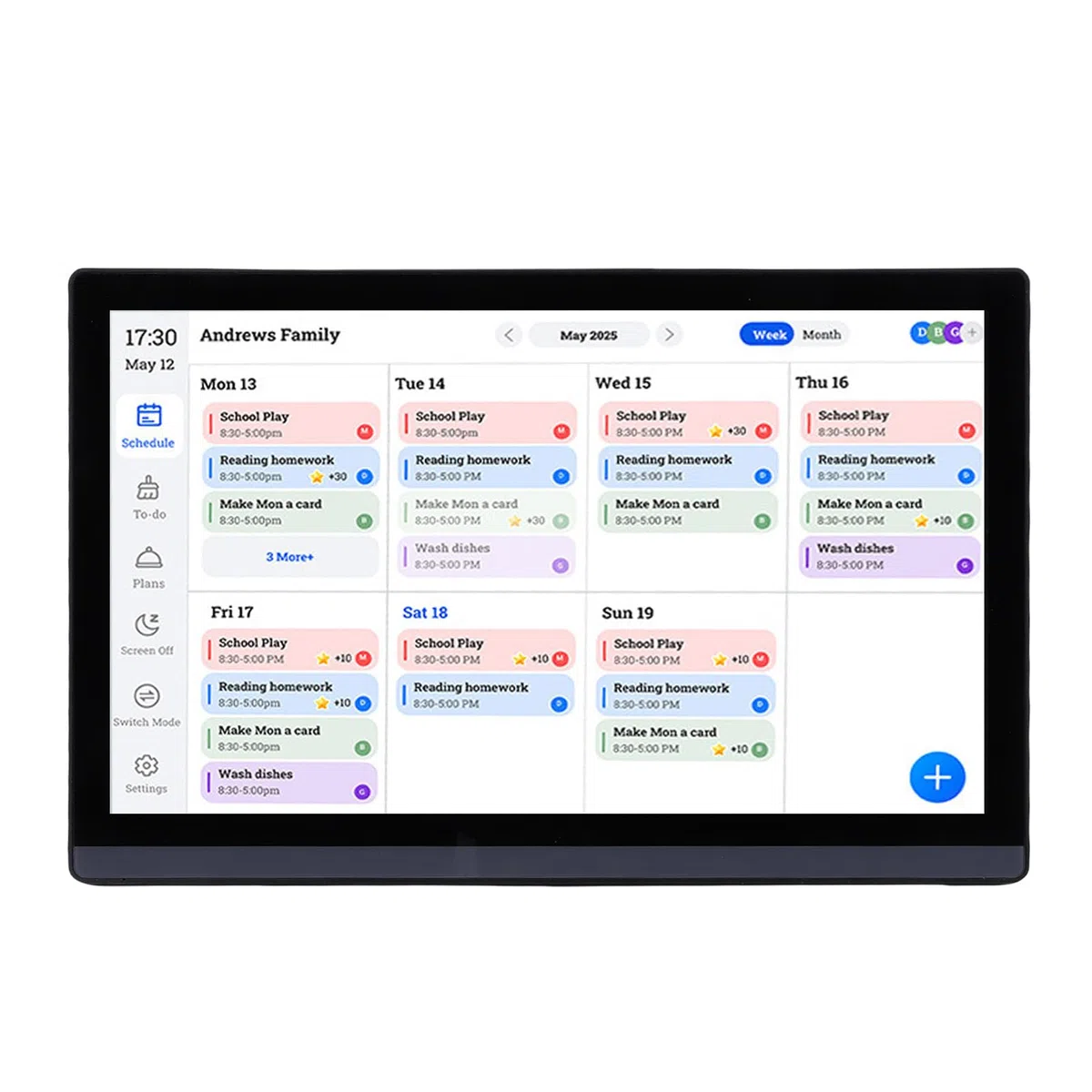 Elektronischer 17,3-Zoll-HD-Touchscreen-Kalender mit Farbcodierten Aufgaben für Einfache Verwaltung und Essensplanung. Horizontaler Intelligenter Familienplaner für Vielbeschäftigte Eltern