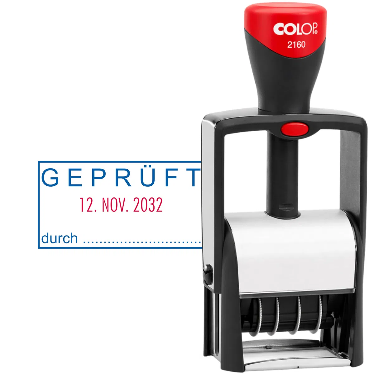 COLOP 2160 Datumstempel Bürostempel mit zweifarbigem Abdruck – Text blau Datum rot – vielseitiger Organisationsstempel für Büro Lager Buchhaltung (Geprüft)