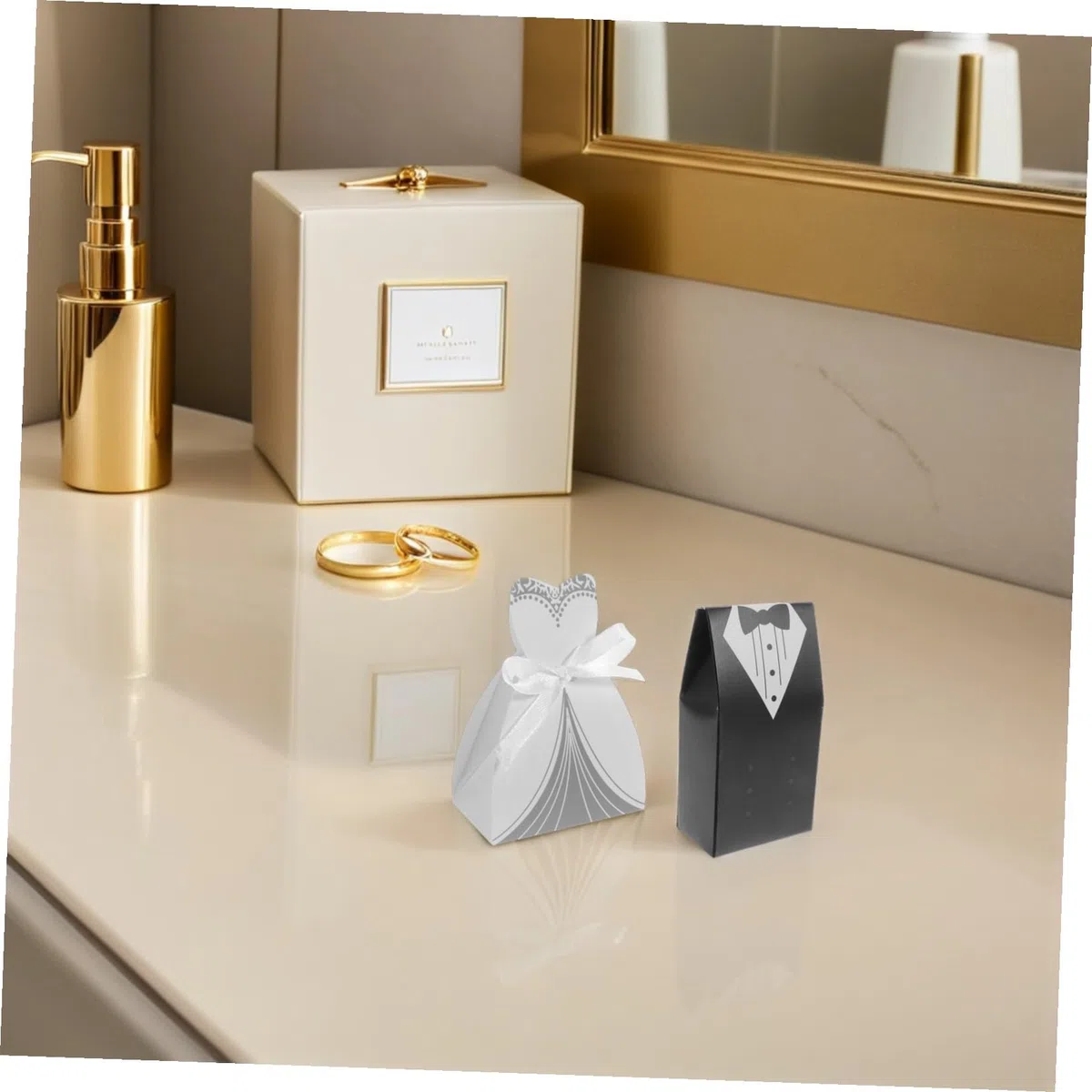 WHAMVOX 200 Stück Hochzeit Süßigkeiten Geschenkboxen aus Papier Elegante Braut und Bräutigam Form Robuste Klappboxen als Tischdeko und Gastgeschenk für Hochzeitsfeier Vielseitig Einsetzbar