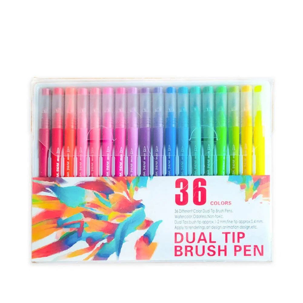 Aquarellstift 120 Farben Fine Liner Dual Tip Aquarell Art Maker Pinselstift Filzstift Set für Schulkunstbedarf 24 Farben Schwarz (12 Farben Weiß) (36 Farben Barrel)