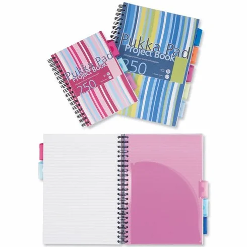 Pukka Pad PROBA5 Projektbuch 3 Stück Spiralbindung Plastik liniert 3 Abschnitte 250 Seiten 80 g/m² A5 farblich sortiert 6er-Pack Einzelpackung